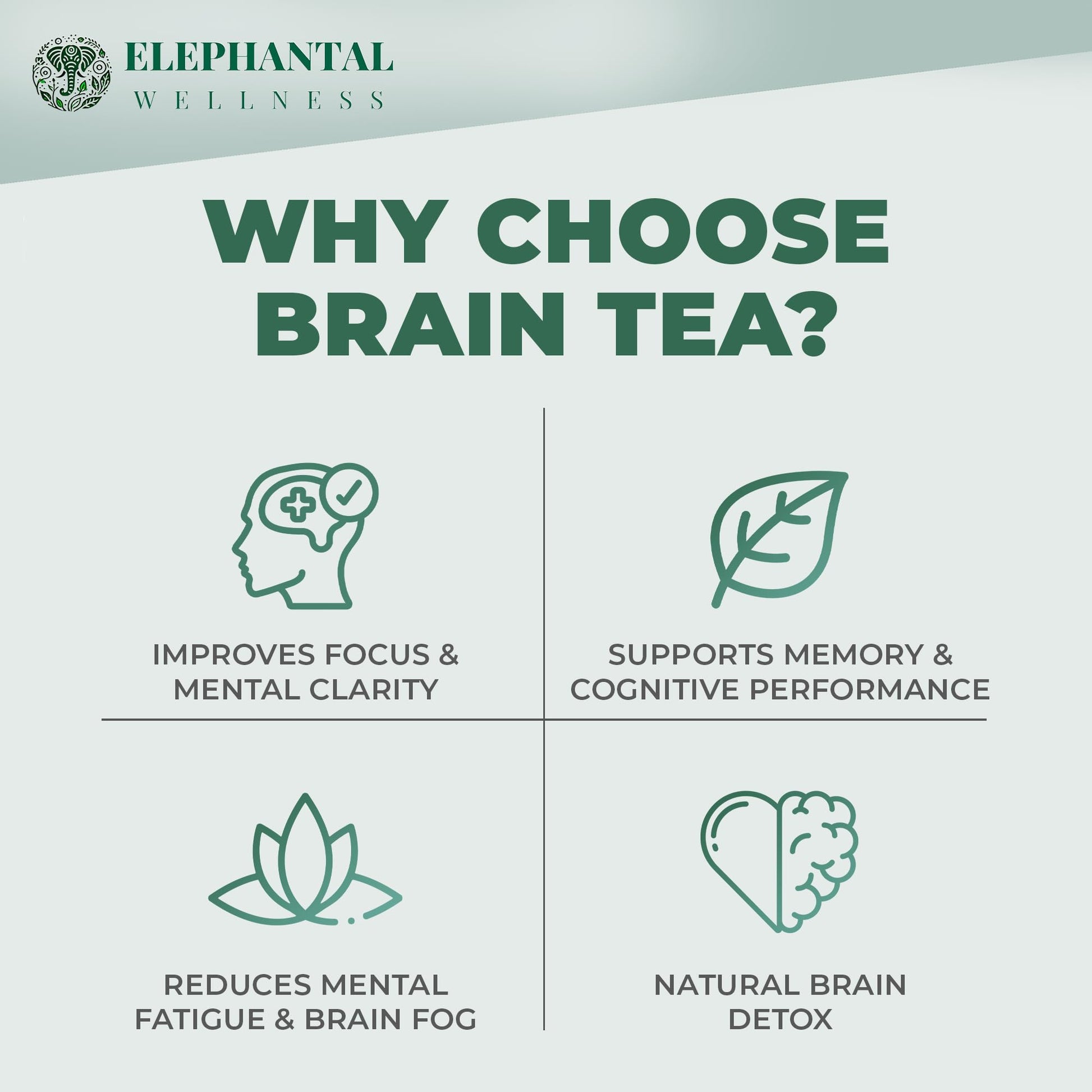 Elephantal Wellness Premium Brain Herbal Tea | Nootropic Focus & Mental Clarity with Ginkgo, Bacopa, Gotu Kola & Rosemary | Non-GMO, Caffeine-Free Coffee Alternative, Handmade Loose Leaf Blend, 2oz Loose Leaf, 20 Servings Elephantal Wellness Au supplements