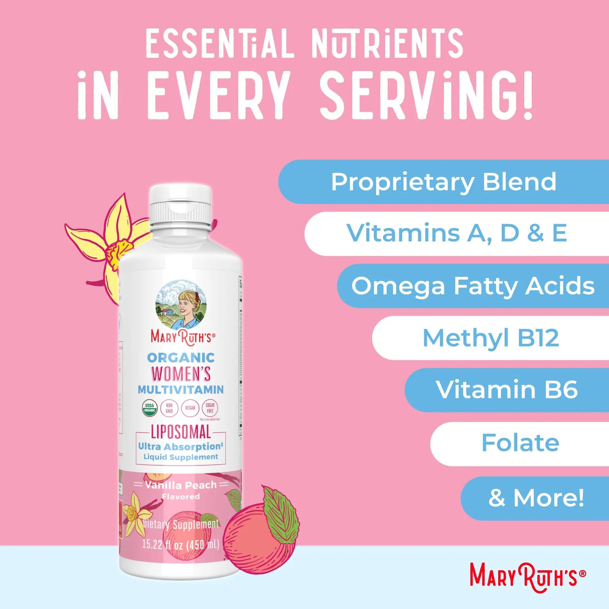 MaryRuth Organics USDA Organic Multivitamin for Women, Sugar Free Womens Multivitamin, Liquid Vitamins for Women, Immune Support Supplement, Ashwagandha, Methylfolate, Vegan, Non-GMO, 15.22 Fl Oz MARYRUTH'S Au supplements