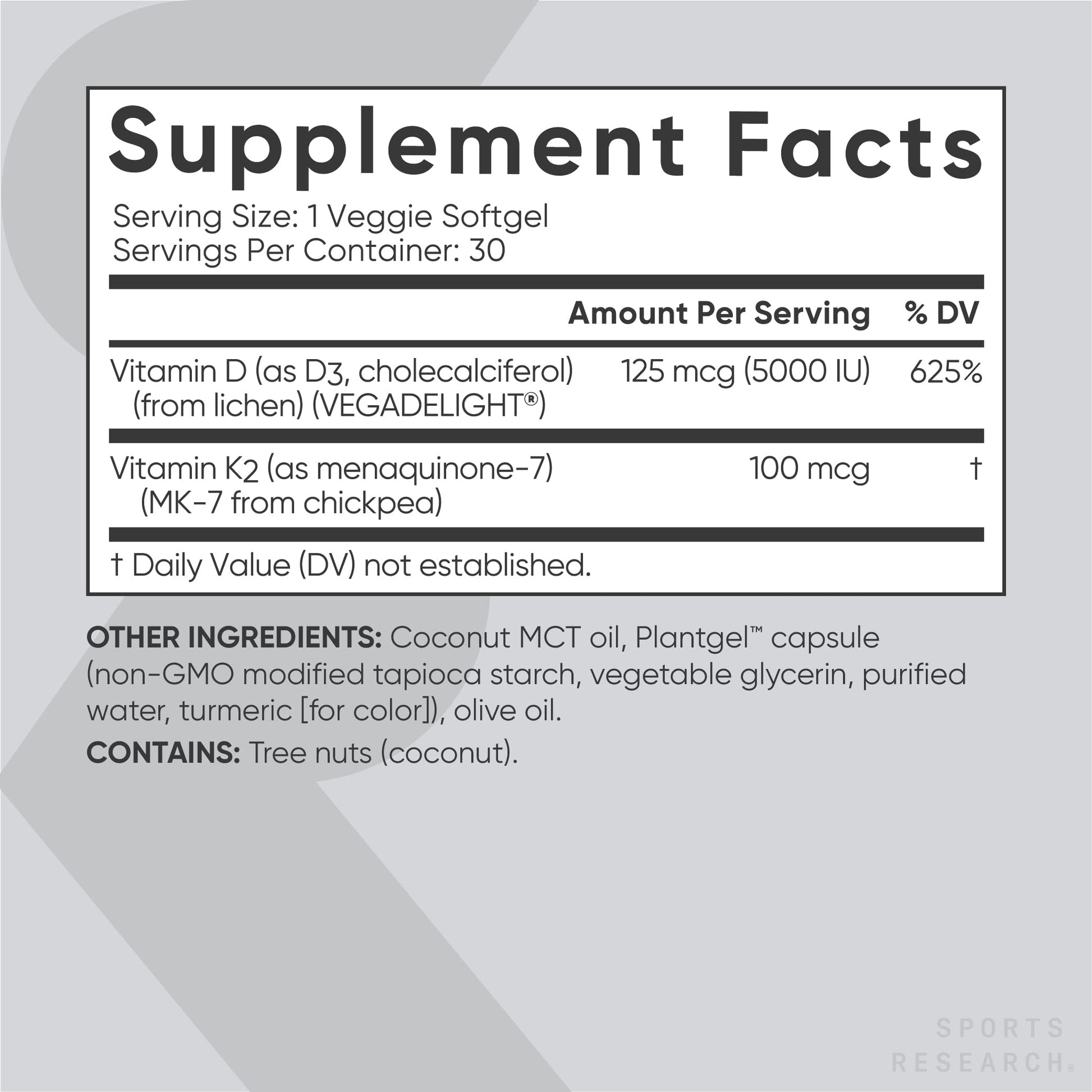 Sports Research Vegan Vitamin D3 + K2 Supplement with Organic Coconut Oil - 5000iu Sports Research Au supplements