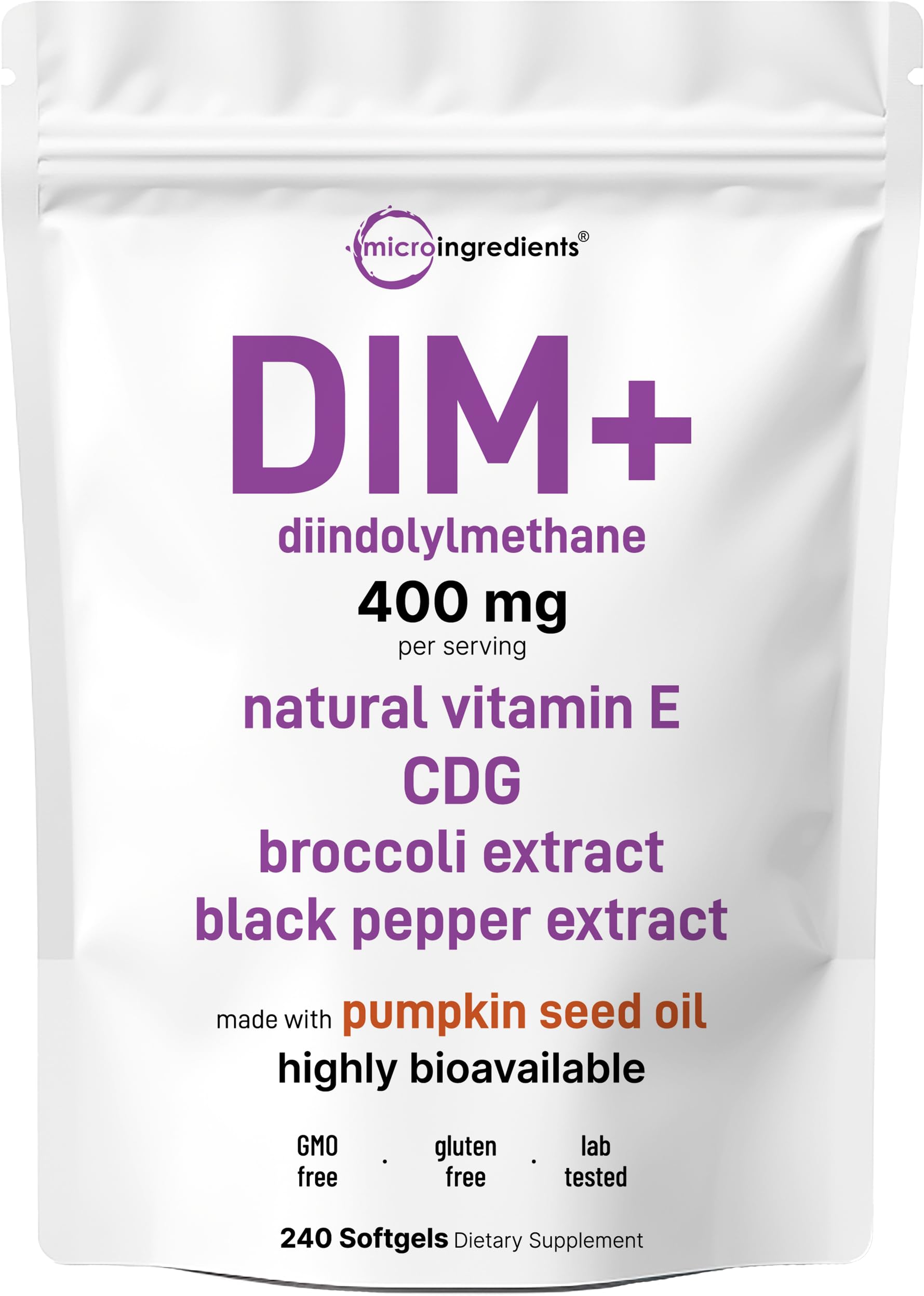 Micro Ingredients DIM+ Supplement 400mg for Men & Women | 240 Softgels with Pumpkin Seed Oil | Highly Bioavailable 7-in-1 Complex with Vitamin E, CDG, Broccoli & Black Pepper Extract Micro Ingredients Au supplements