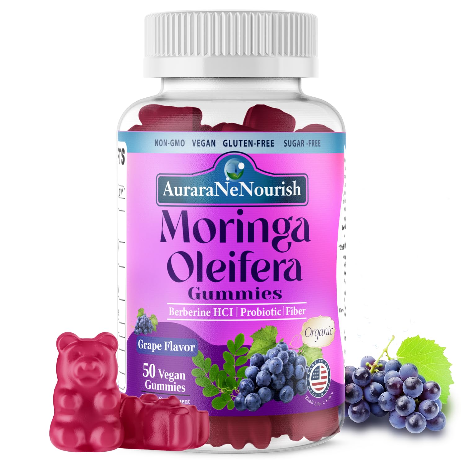 AuraraNeNourish Organic Moringa Oleifera Gummies for Women & Men, 8-in-1 Superfood Blend w. Berberine HCl & Moringa Leaf Extract for GLP-1 Support & Energy Immune Joint & Gut Health Sugar-Free AuraraNeNourish Au supplements