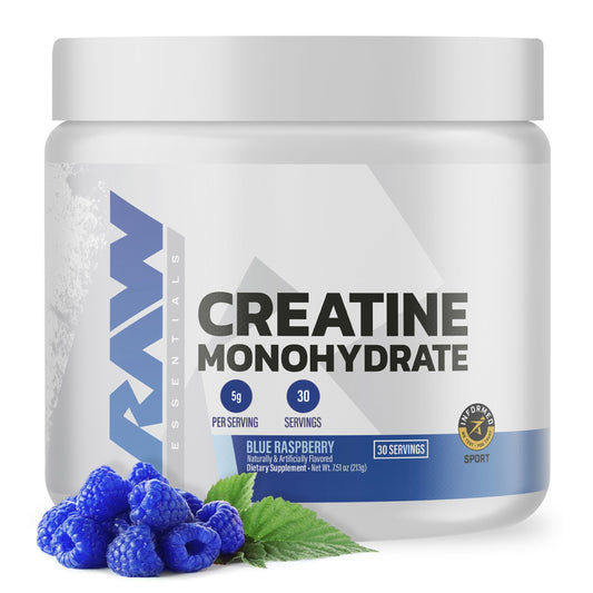 RAW Nutrition Creatine Monohydrate Powder, Blue Raspberry (30 Servings) - Micronized Creatine Monohydrate Supplement for Workout Performance, Build Muscle & Strength RAWUS supplements