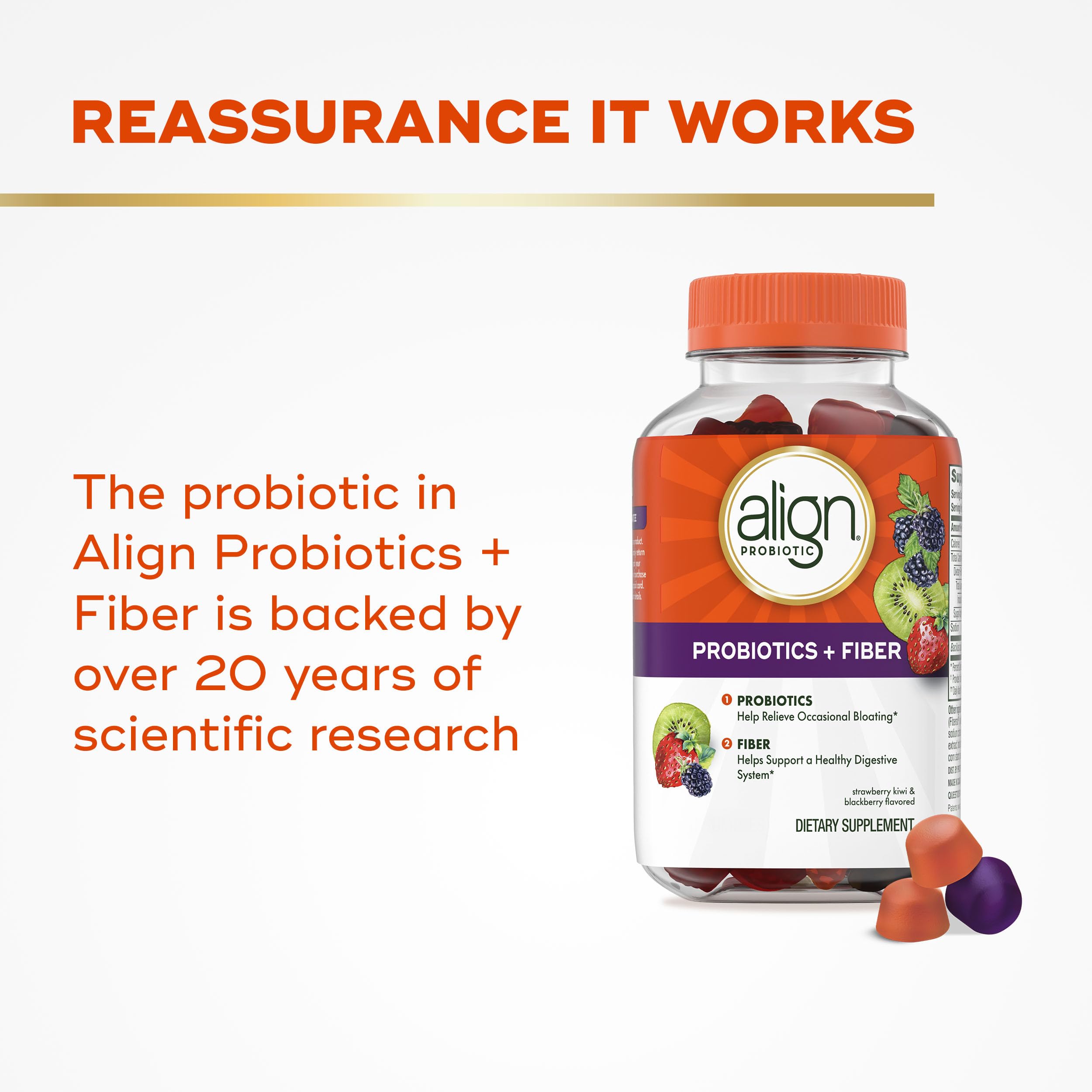 Align Probiotic, Probiotics + Fiber Gummies, Probiotics Help Relieve Occasional Bloating*, Fiber Helps Support a Healthy Digestive System*, #1 Doctor Recommended Probiotic Brand‡, 90 Gummies Align Au supplements