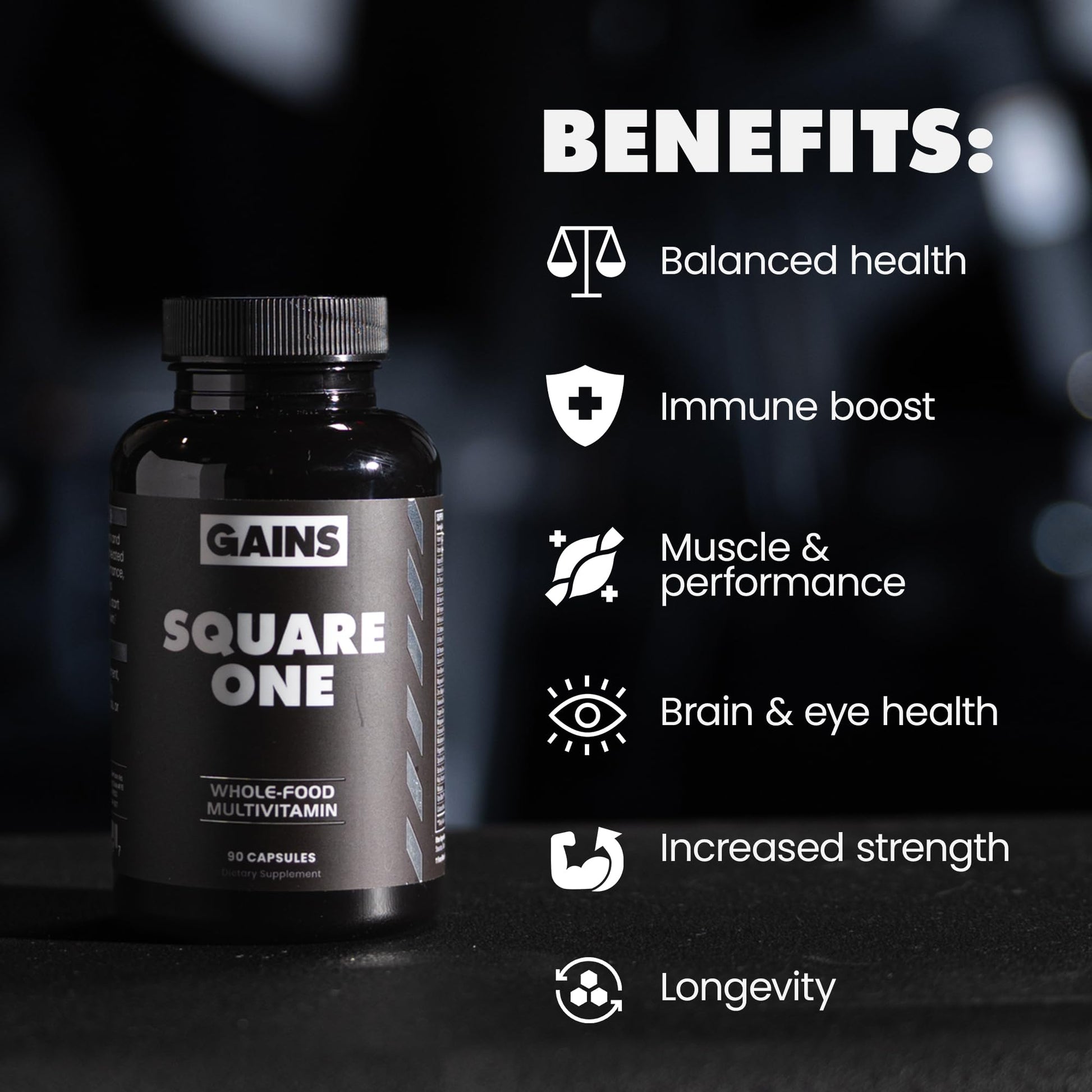 Gains in Bulk Square 1 Multivitamin and Mineral Supplement for Women and Men, Vitamins, Digestive Enzymes and Organic Minerals for Muscle Health, Performance and Immune Support, 90 Capsules GAINS IN BULK GAINSINBULK.COM Au supplements