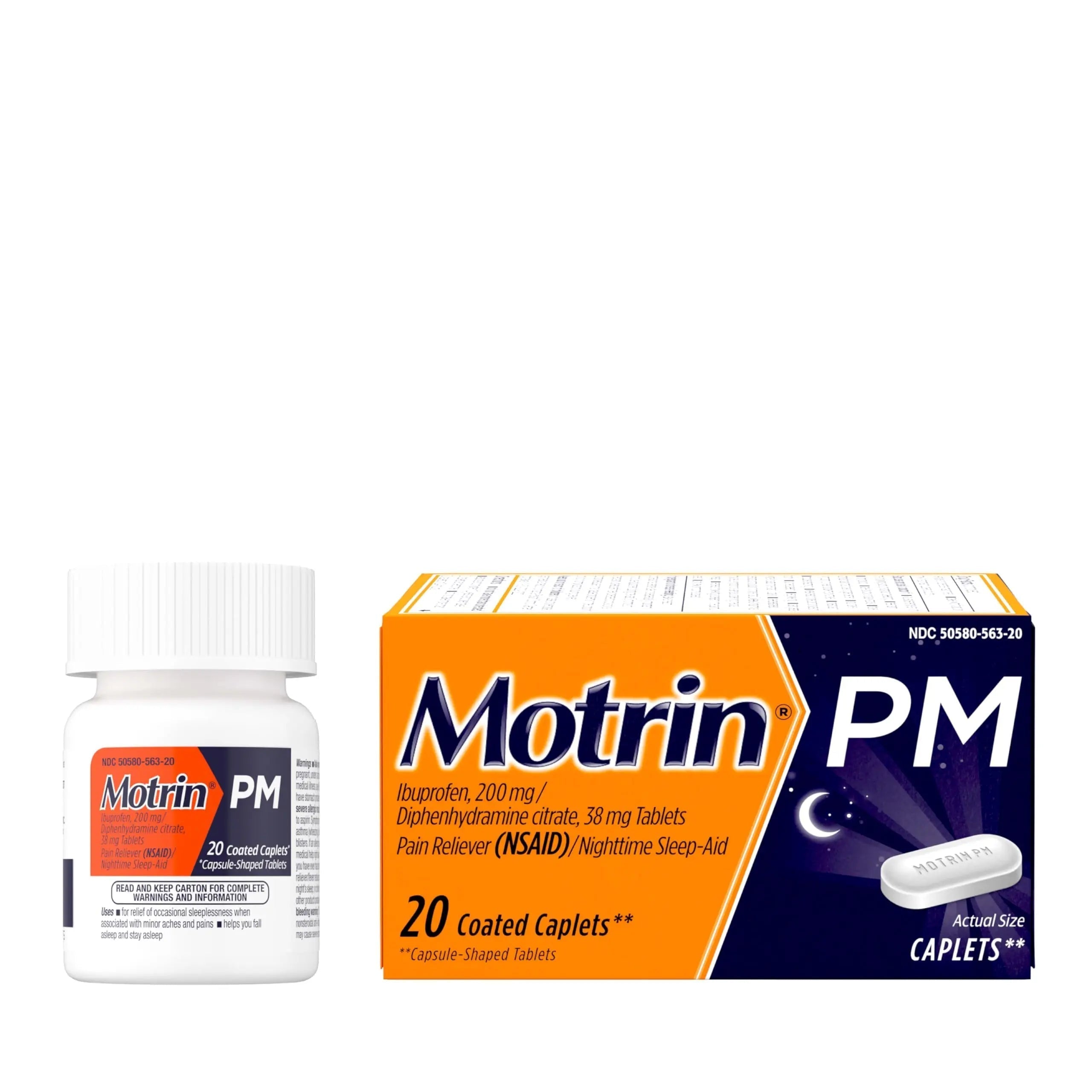 Motrin PM Pain Relief Caplets with 200 mg Ibuprofen & 38 mg Diphenhydramine Sleep Aid, Nighttime Pain Reliever for Minor Aches & Pains Helps You Fall Asleep & Stay Asleep, 20 ct Motrin Au supplements
