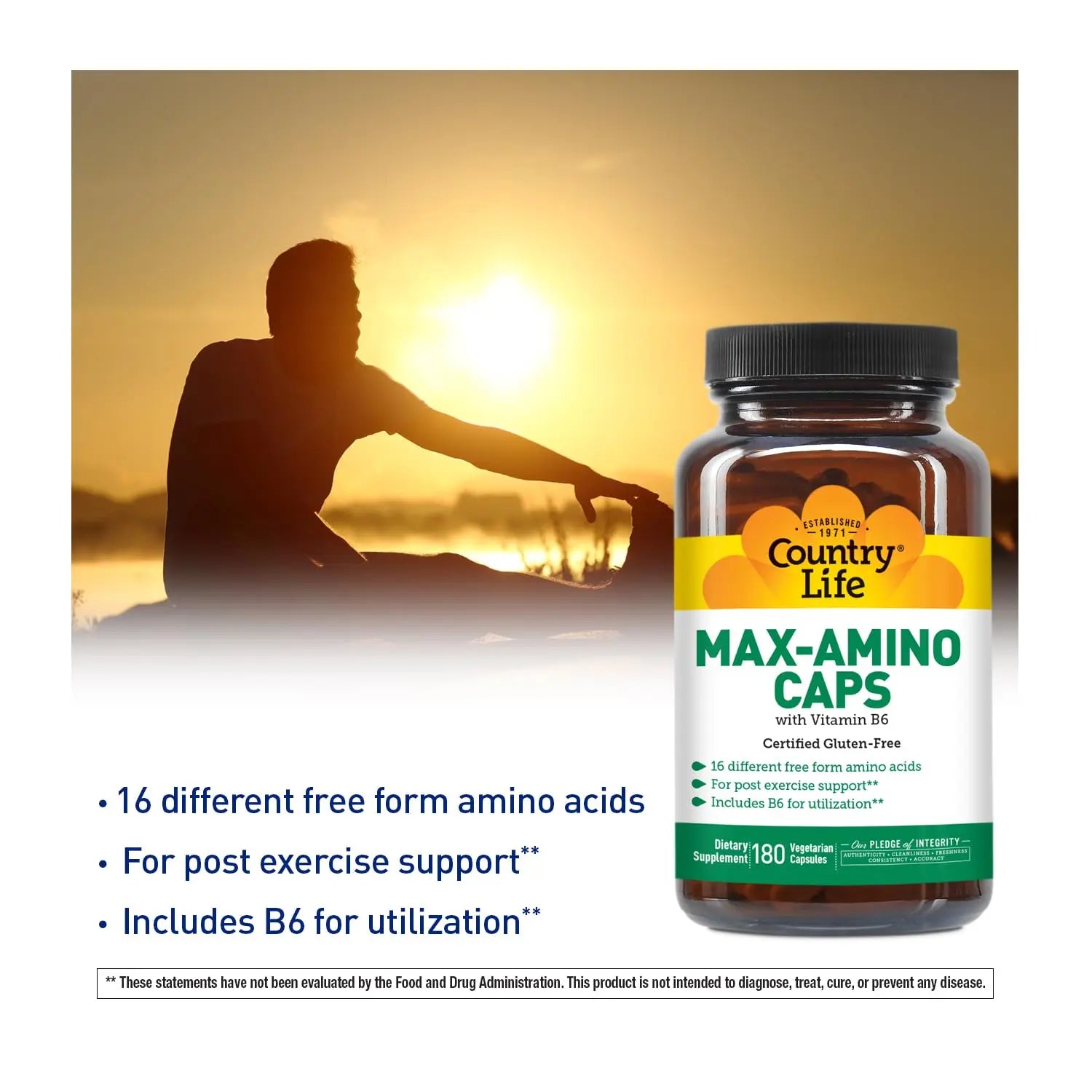 Country Life Maxi-Amino 16 Amino Acids 90 Capsules Gluten Free Country Life Au supplements