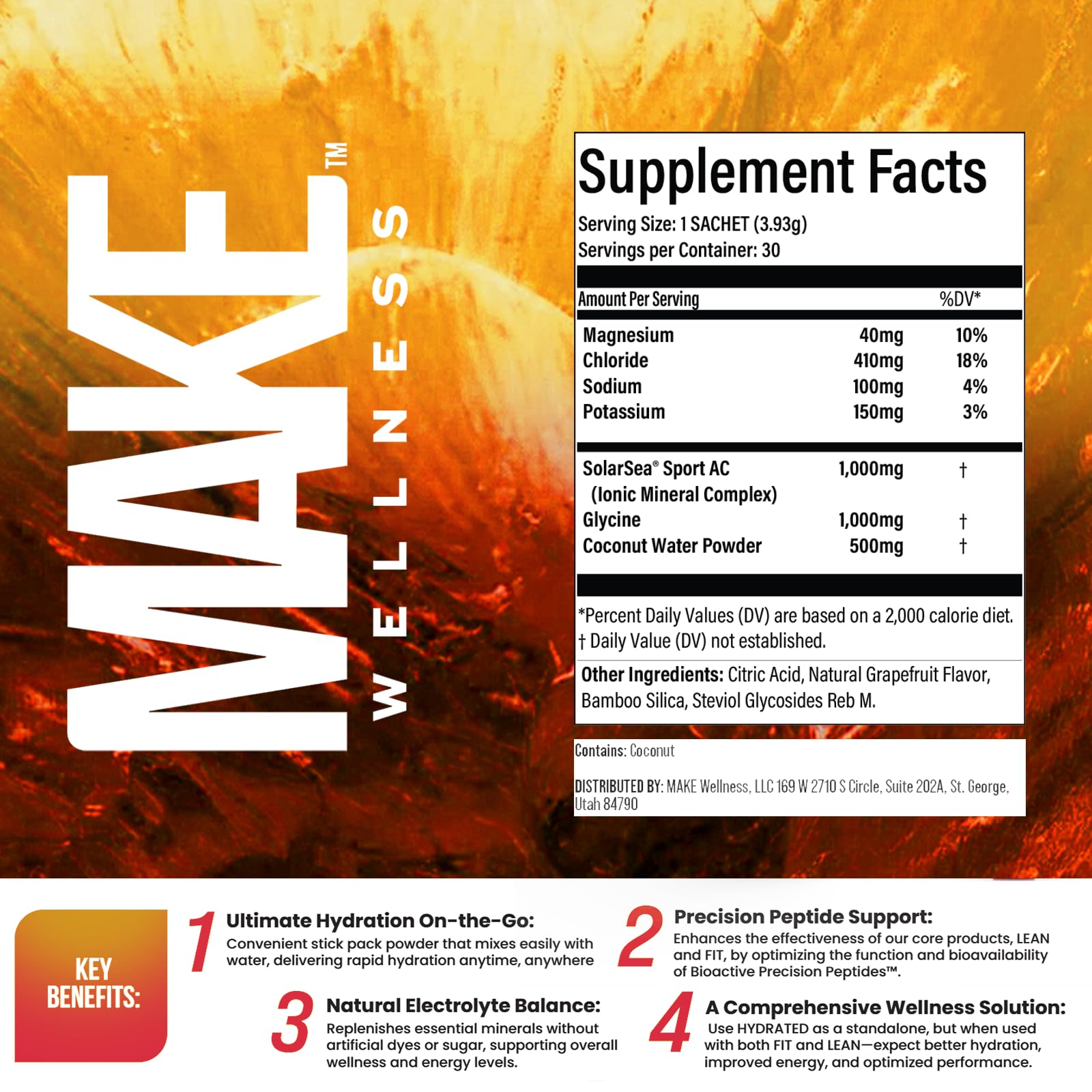 Make Wellness HYDRATED | 30 Servings | Grapefruit Flavor | Supports Hydration & Electrolyte Balance | Bioactive Peptide Blend for Daily Overall Wellness Make Wellness Au supplements