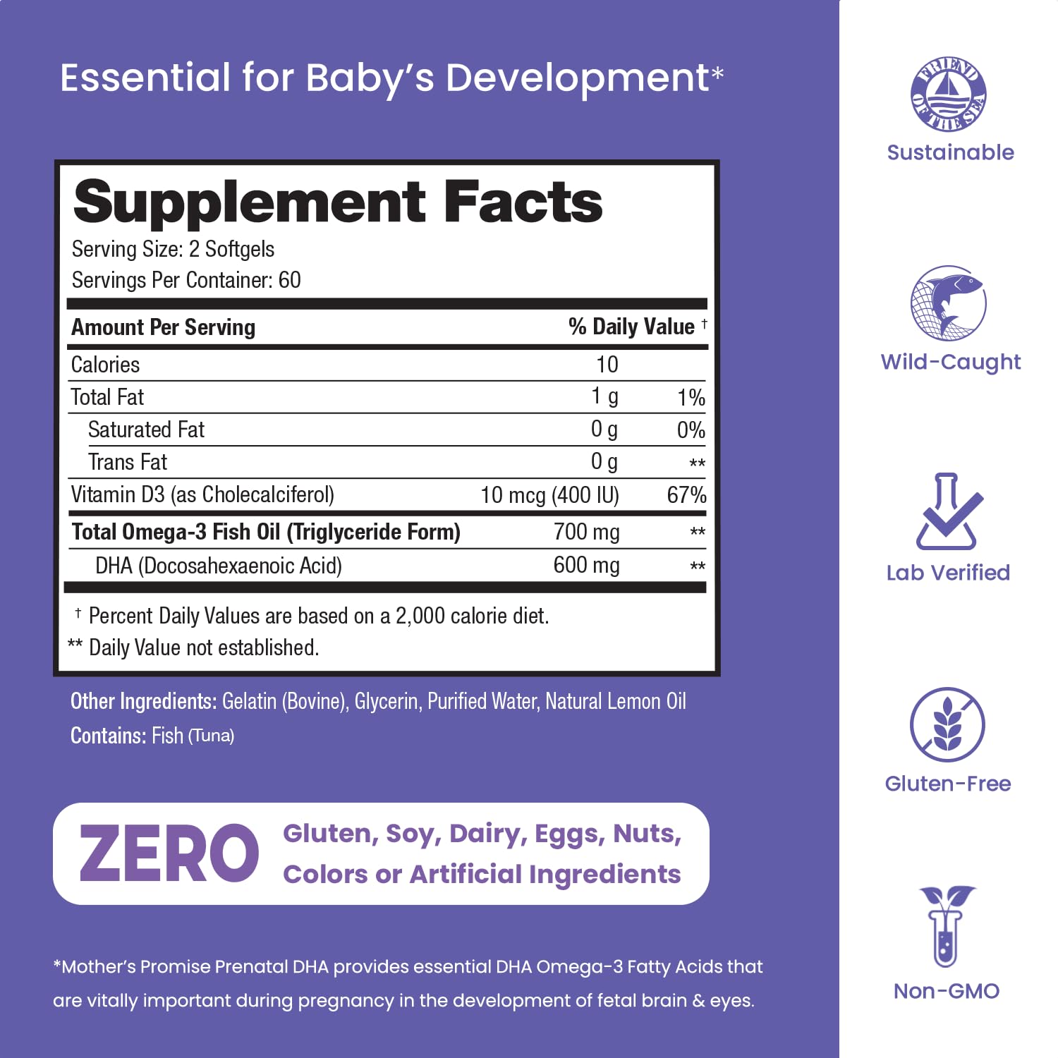 Prenatal DHA for Women 600mg + 400 IU Vitamin D3 | 120 Softgels | Supports Brain Health | Triglyceride Omega 3 Fish Oil DHA Prenatal Vitamins for Pregnancy & Nursing | 300mg per Capsule Mother's Promise Au supplements