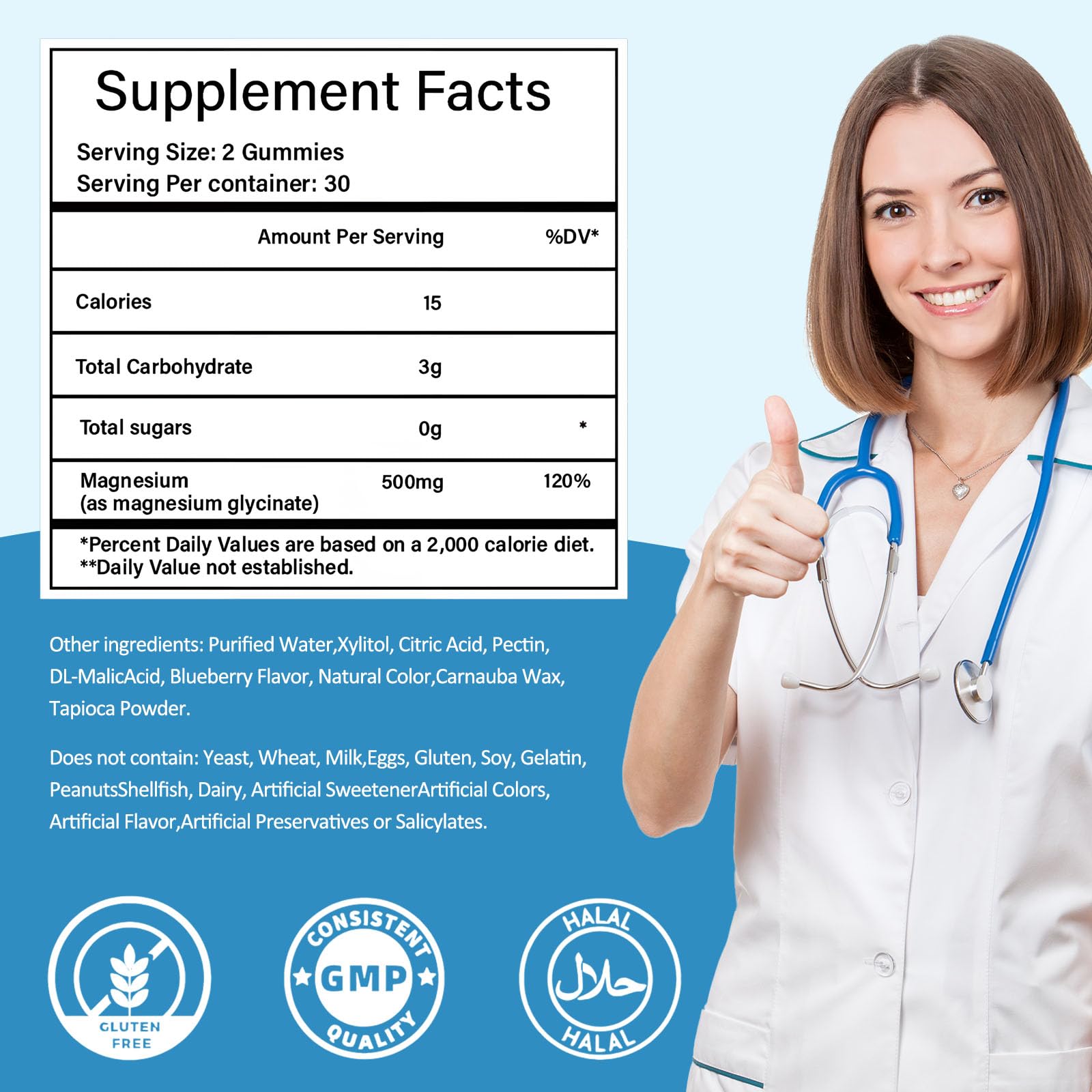 Magnesium Glycinate Gummies 500mg, Sugar-Free for Adults & Kids, Magnesium Gummies for Sleep, Stress & Muscle Relief, Supports Bone & Nerve Health, Vegan, Pectin-Based, 60 Count, Blueberry Flavor Tewuky Au supplements