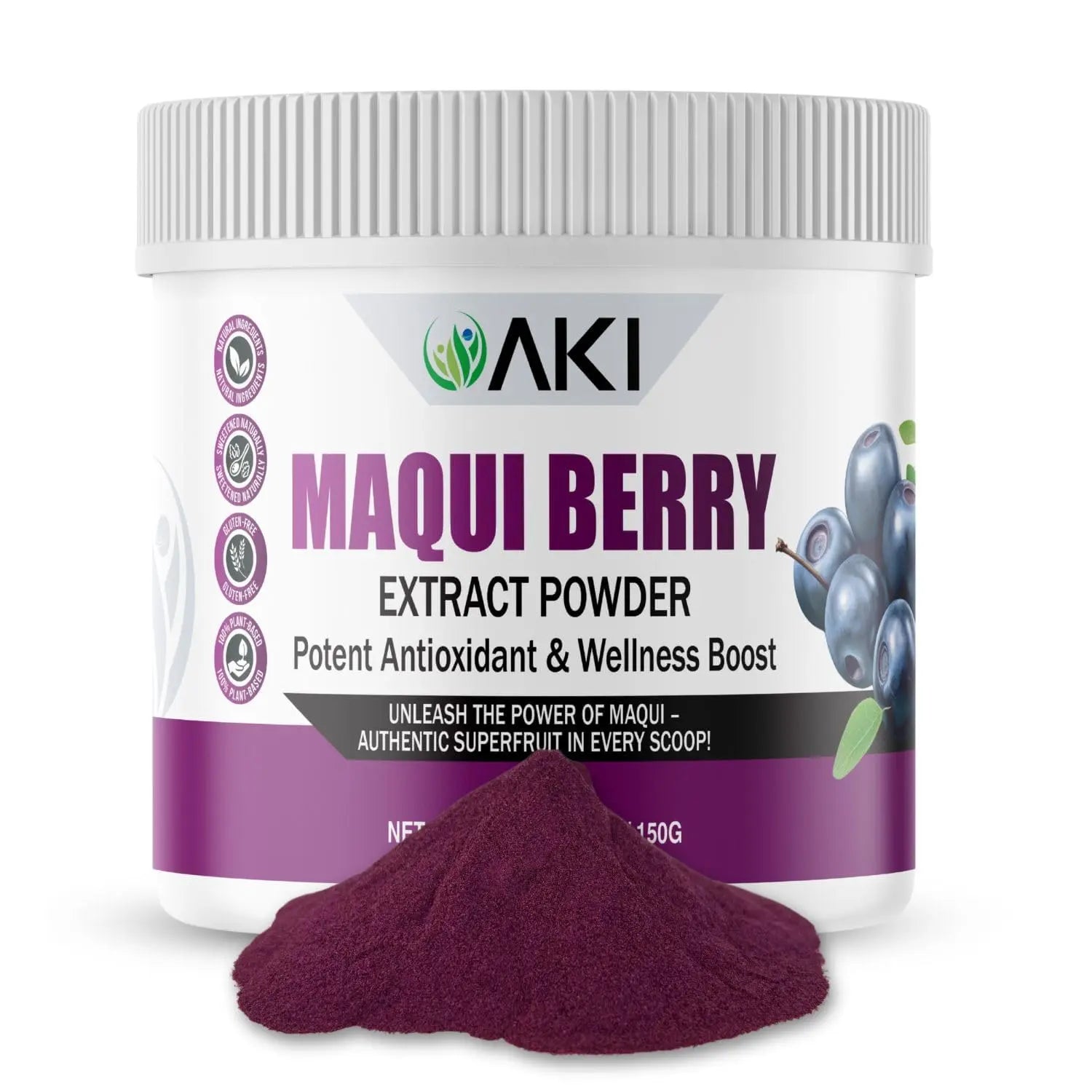 AKI Maqui Berry Extract Powder – Wild Harvested from Patagonia, High in Anthocyanins & Polyphenols, Freeze-Dried Superfruit for Smoothies, Non-GMO, Vegan, 150g/ 5.3 oz AKI ORGANIC Au supplements