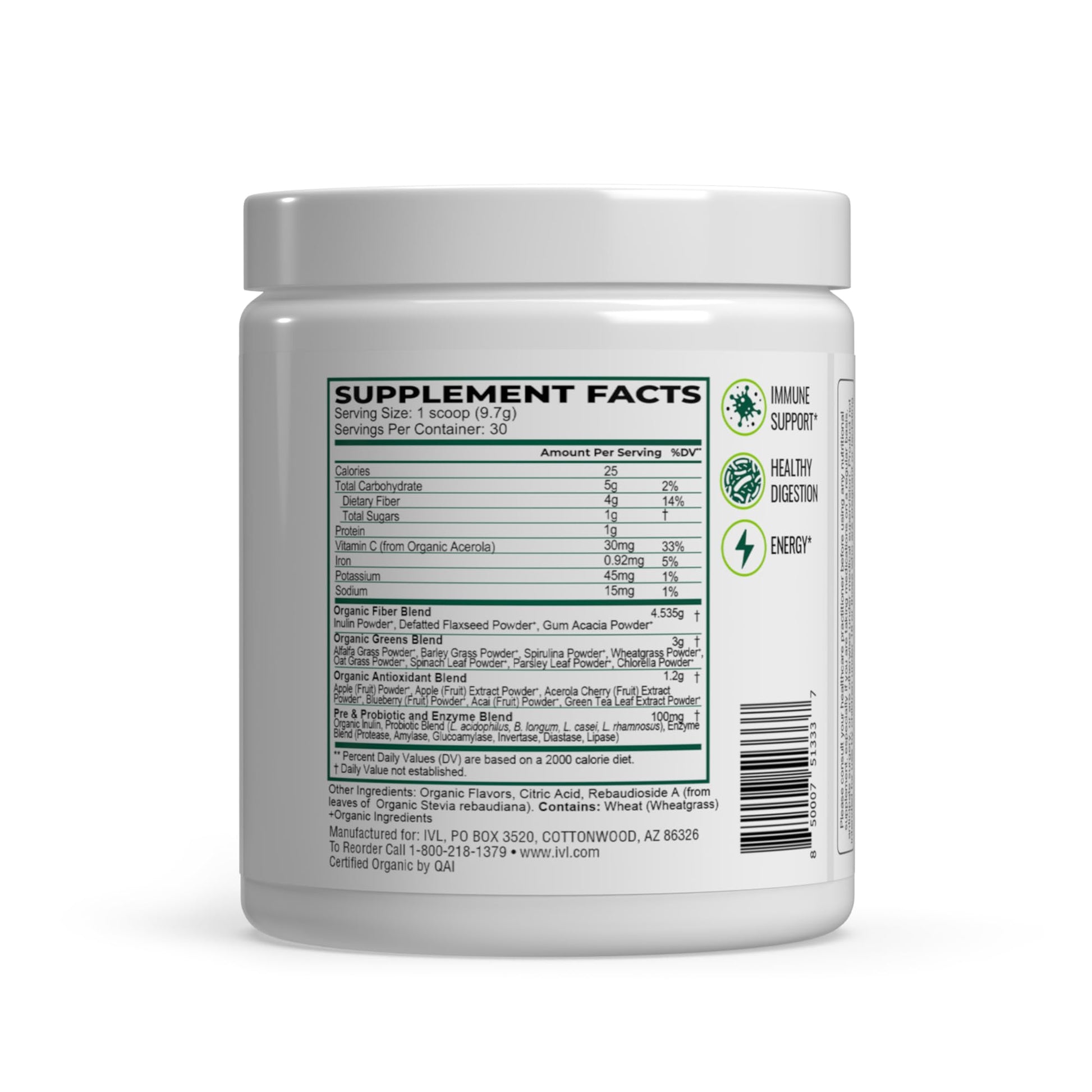 IVL - Organic Greens - Organic Superfood Drink - Loaded with Antioxidants, Micronutrients, Prebiotics & Probiotics - for Immune Support, Digestive Health - Great Taste (1 Pack, 30 Servings) IVL Au supplements