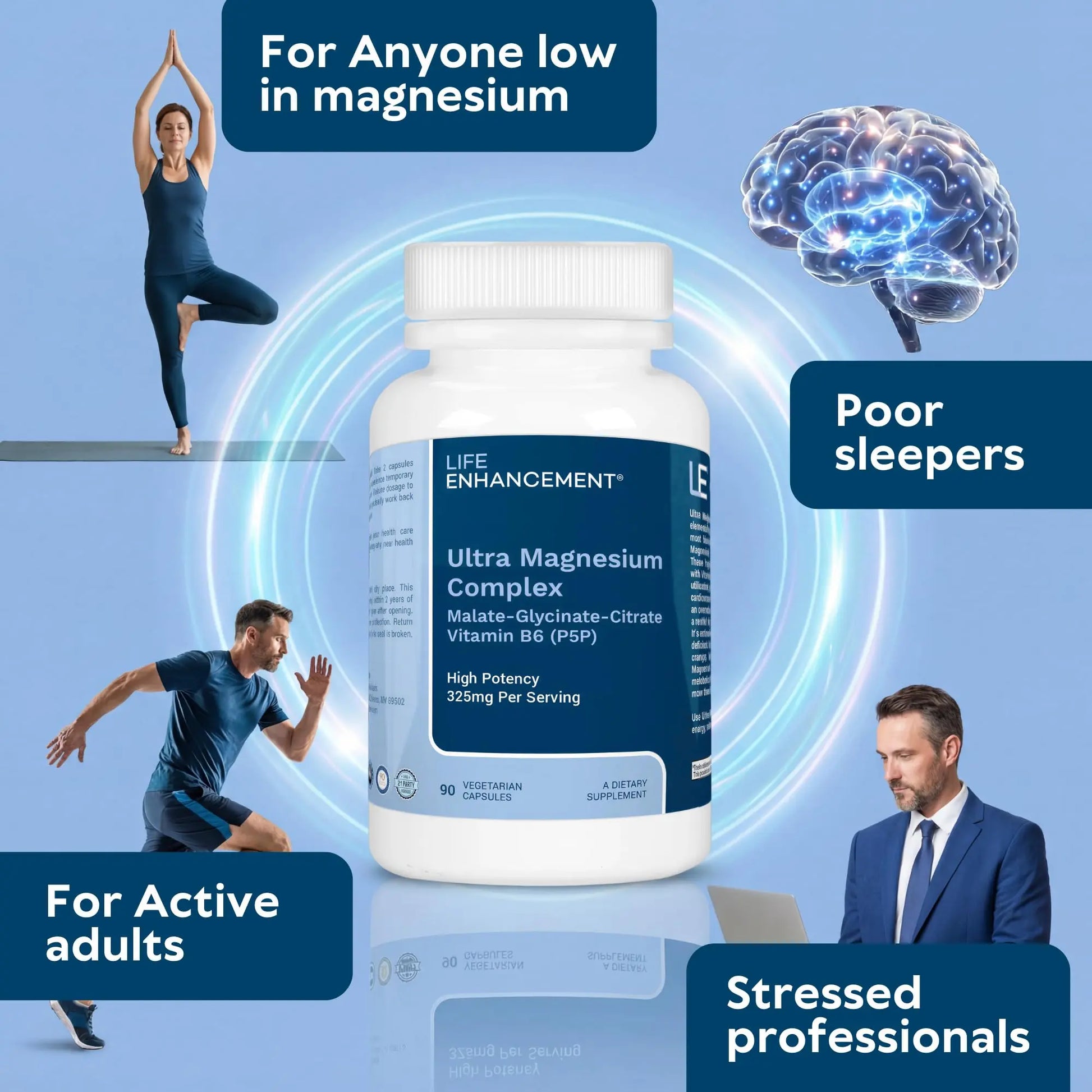 Life Enhancement Ultra Triple Magnesium Complex - 325 mg - with B6, Glycinate, Malate & Citrate - Magnesium Supplement Enhance Sleep and Brain Function - Made in USA (90 Vegetarian Capsules) Life Enhancement Au supplements