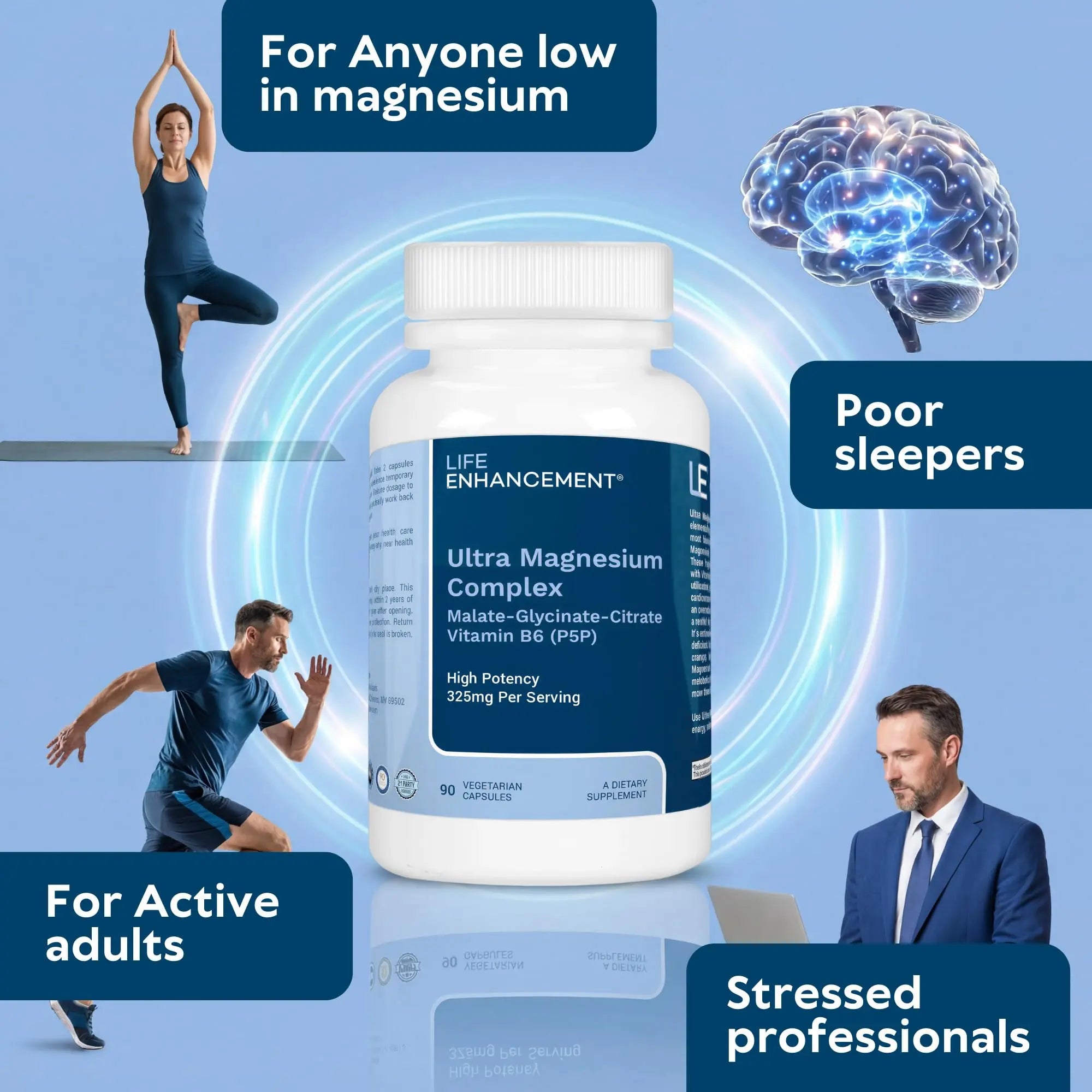 Life Enhancement Ultra Triple Magnesium Complex - 325 mg - with B6, Glycinate, Malate & Citrate - Magnesium Supplement Enhance Sleep and Brain Function - Made in USA (90 Vegetarian Capsules) Life Enhancement Au supplements
