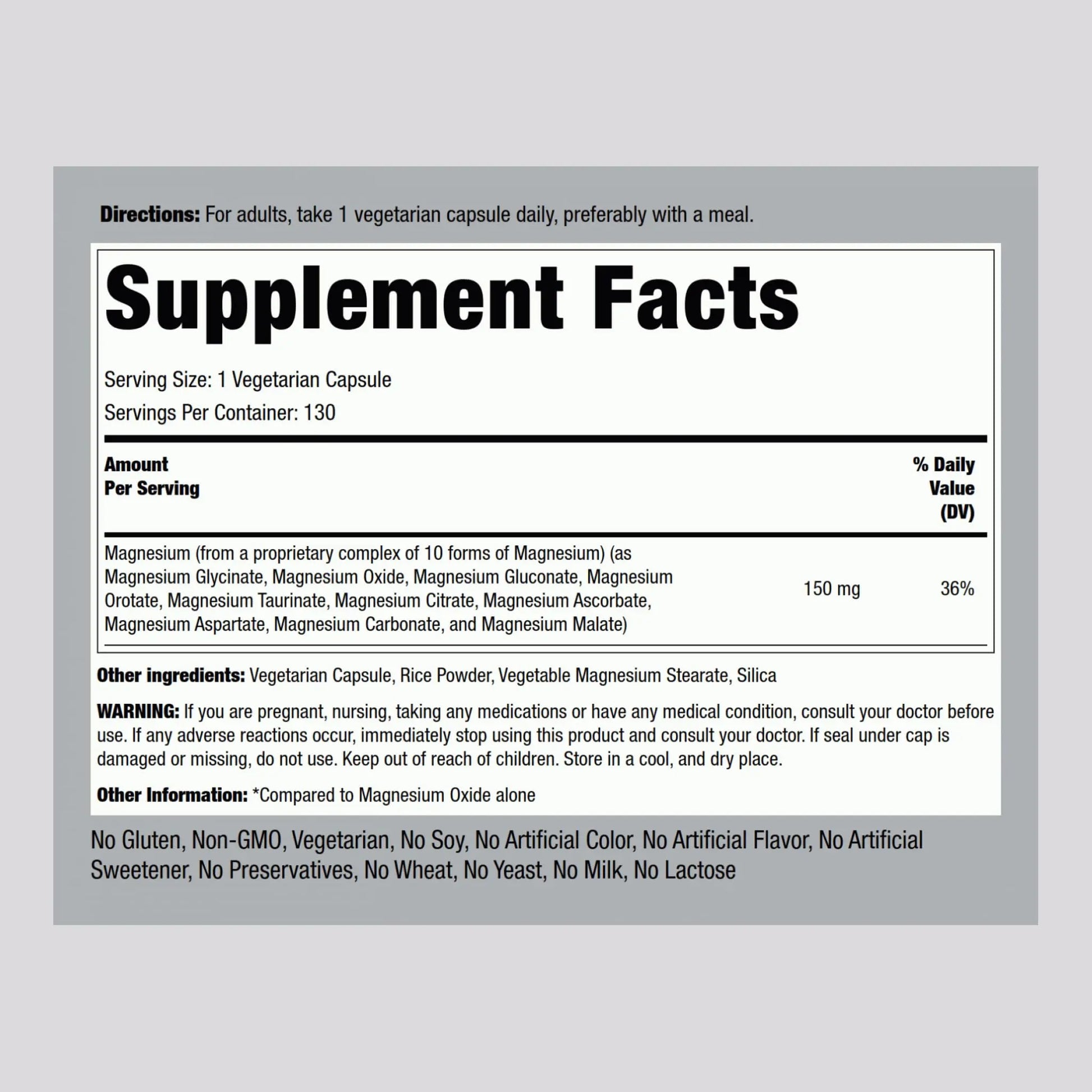 Piping Rock Magnesium 10 in One Complex | 130 Capsules | Supplement for Men and Women | Vegetarian, Non-GMO, Gluten Free Piping Rock Au supplements