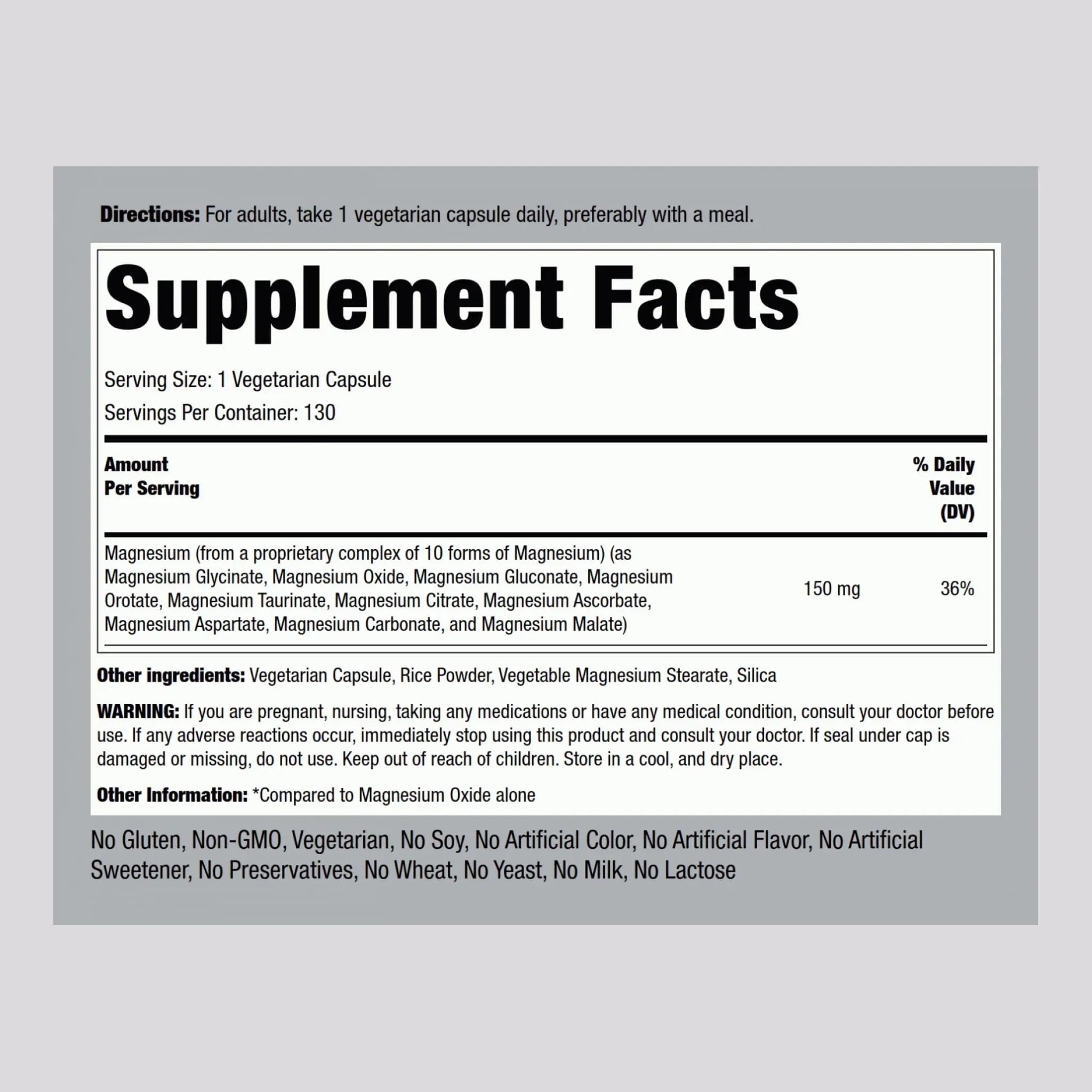 Piping Rock Magnesium 10 in One Complex | 130 Capsules | Supplement for Men and Women | Vegetarian, Non-GMO, Gluten Free Piping Rock Au supplements