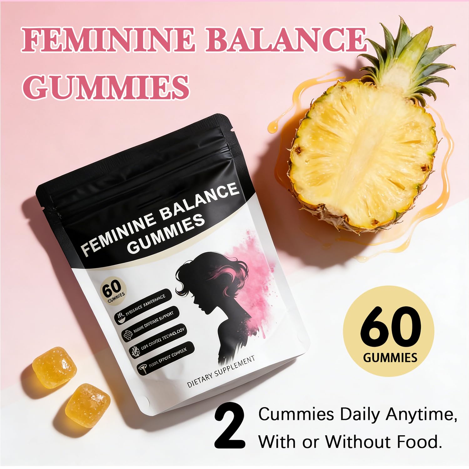 Pineapple Feminine Balance Gummies with Probiotics | Support for pH Balance & Freshness | Daily Intimate Wellness Support | Sugar-Free, Vegan | 60 Count (2) Nuora Balance Au supplements
