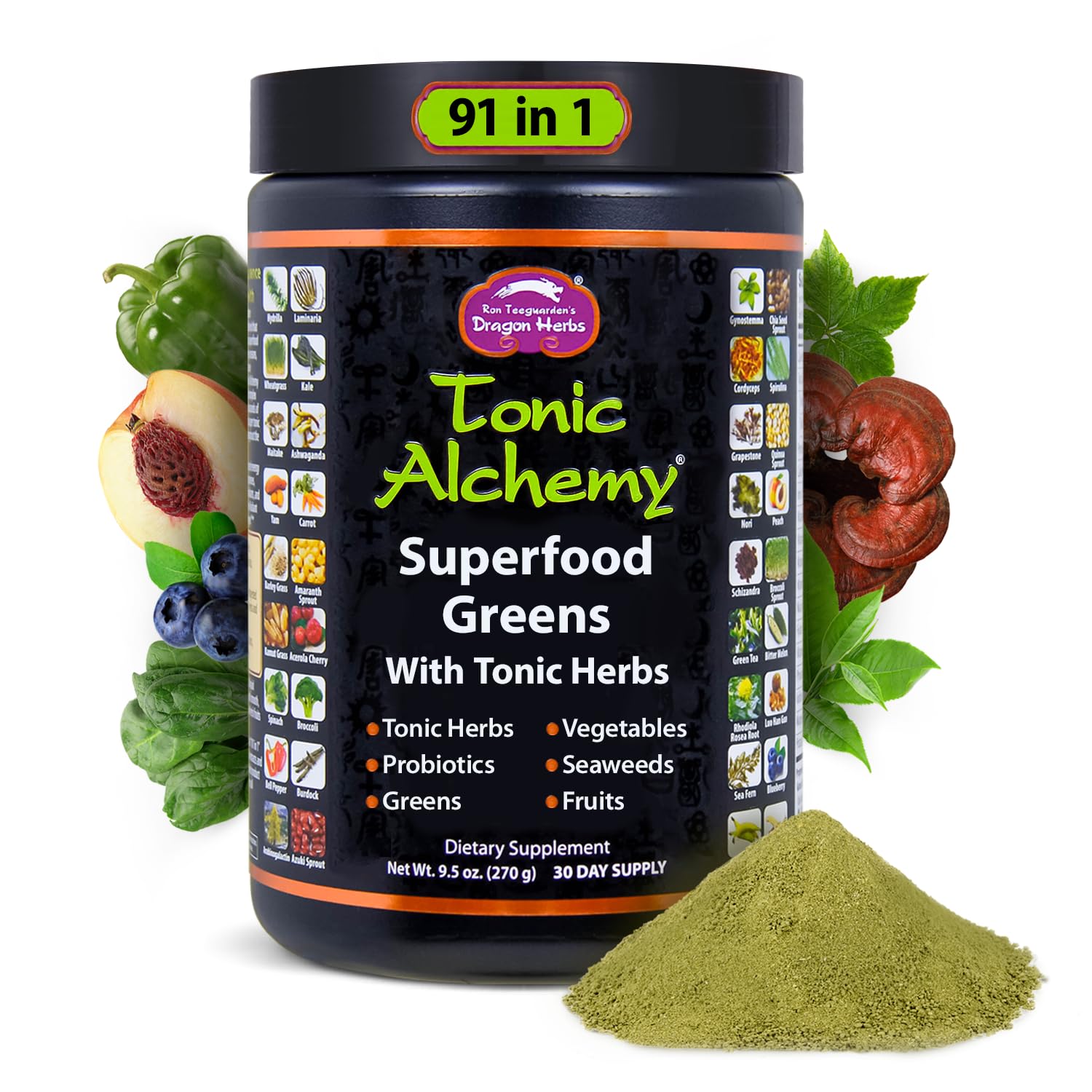 Dragon Herbs Tonic Alchemy Superfood Greens Powder with 91 Ingredients: Tonic Herbs, Ashwagandha, Mushrooms, Probiotics, Super Greens, Seaweeds, Fruits, Vegetables, Spirulina - 30 Servings Dragon Herbs Au supplements
