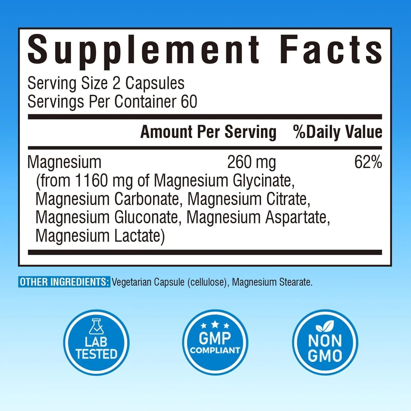 Vitalibre 6 in 1 Magnesium Complex for Women Men, 260mg Elemental Magnesium | Max Absorption | Chelated Magnesium Supplement for Bone, Relaxation & Nerves Support | Non-GMO, 120 Vegan Capsules Vitalibre Au supplements