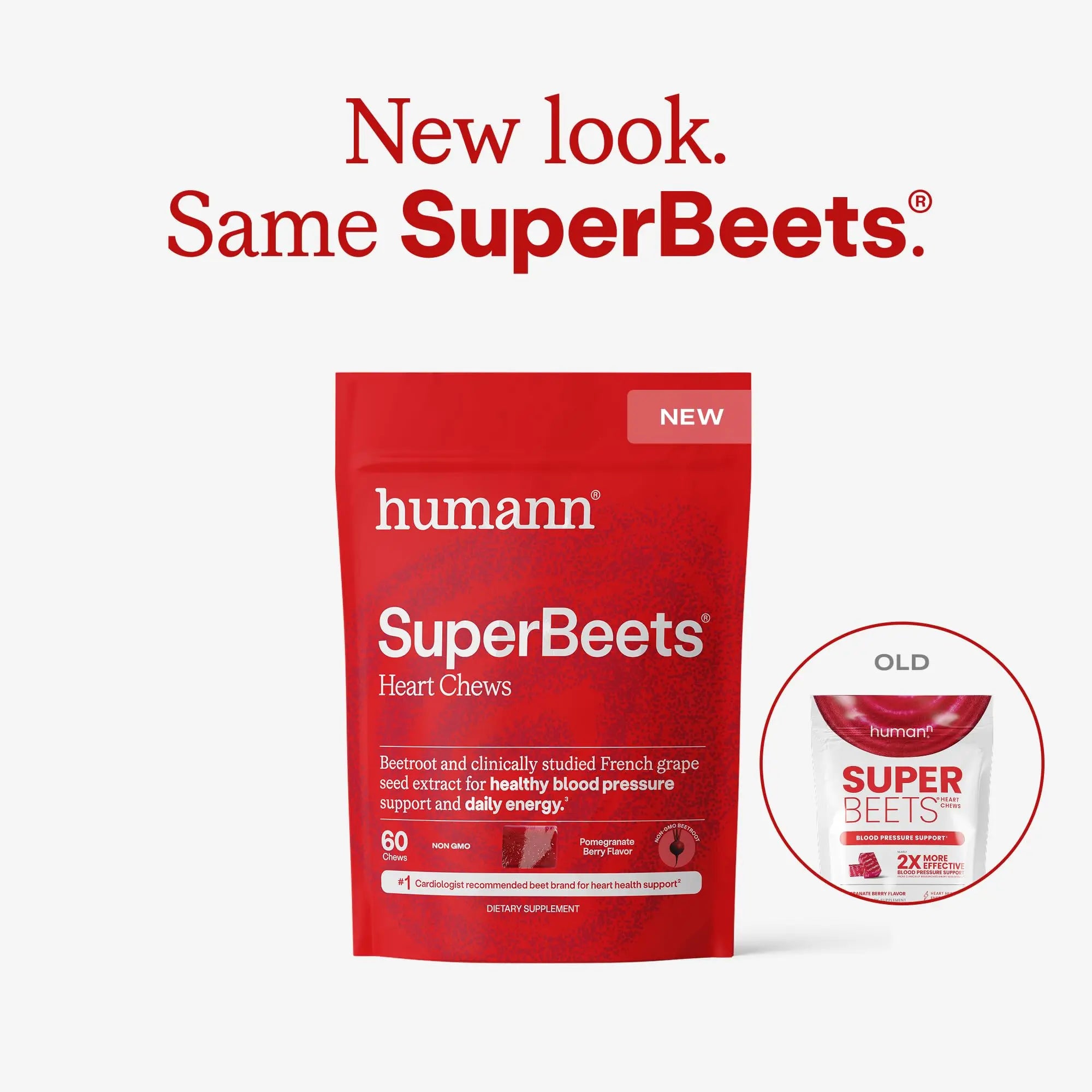 Humann SuperBeets Heart Chews, Beet Root Powder Support Energy Supplement, Nitric Oxide and Blood Pressure Support, Grape Seed Extract & Non-GMO, Heart Health, Pomegranate Berry Flavor, 60 Count Humann Au supplements