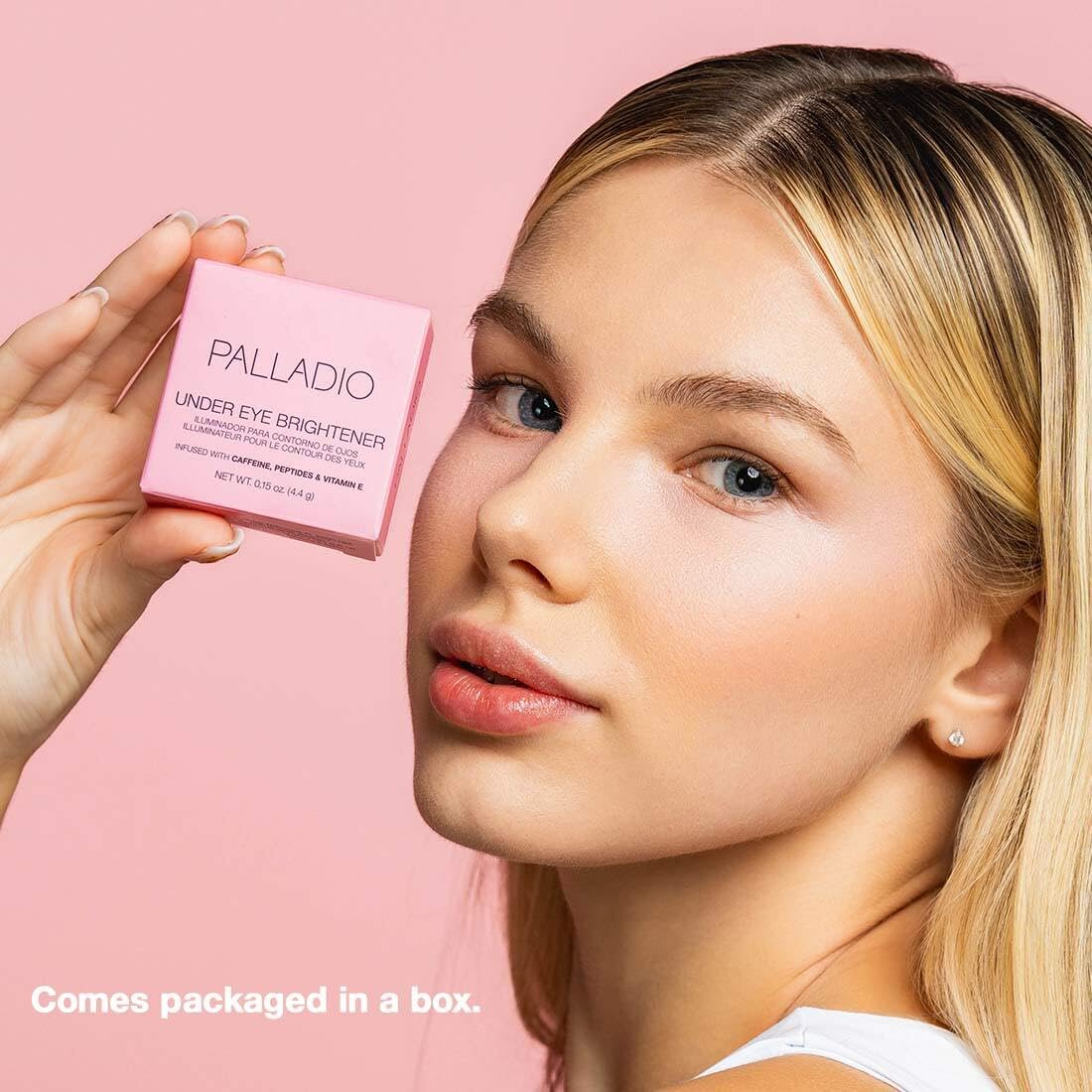 Palladio Under Eye Brightener, Conceal, Brightens, Reduces Appearance of Dark Circles, With Caffeine Peptides & Vitamin E, Tired Skin Color Correcting Brightener & Primer, Light to Medium (Soft Pink) Palladio Au supplements