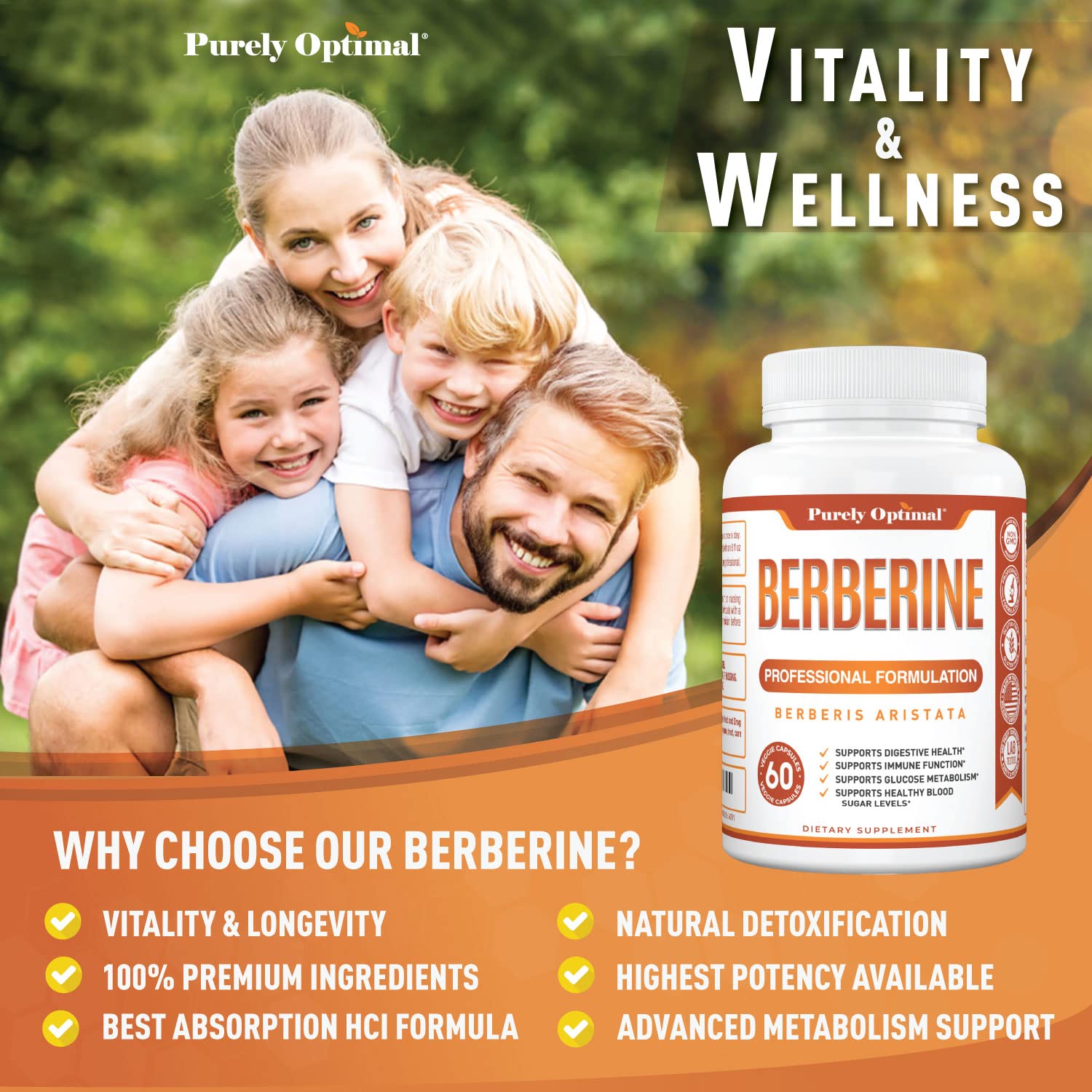 Purely Optimal Premium Berberine Supplement - 1200mg Berberine HCl, Non-GMO Purely Optimal Au supplements