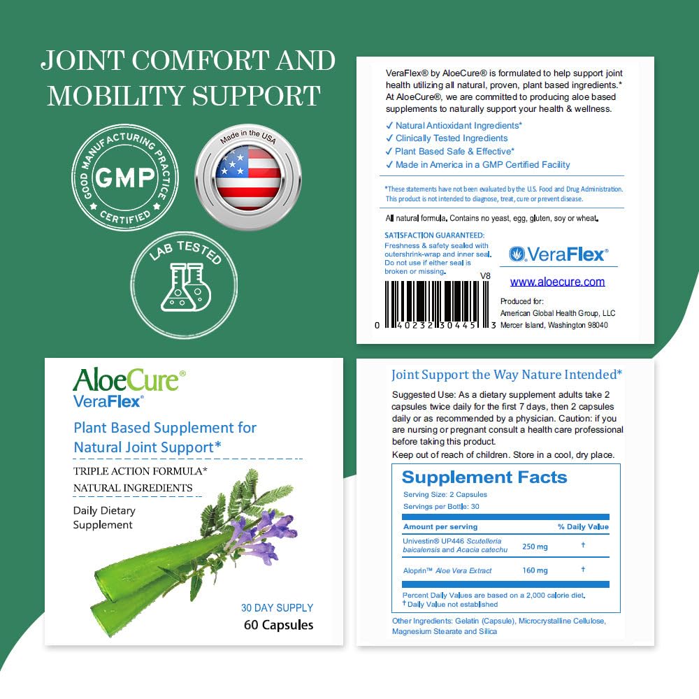 AloeCure VeraFlex Natural Joint Health, 60 Capsules, Clinically Tested Natural Plant-Based Formula to Support Comfort, Mobility and Flexibility - Featuring Organic Aloe Vera, 3-Pack AloeCure Au supplements