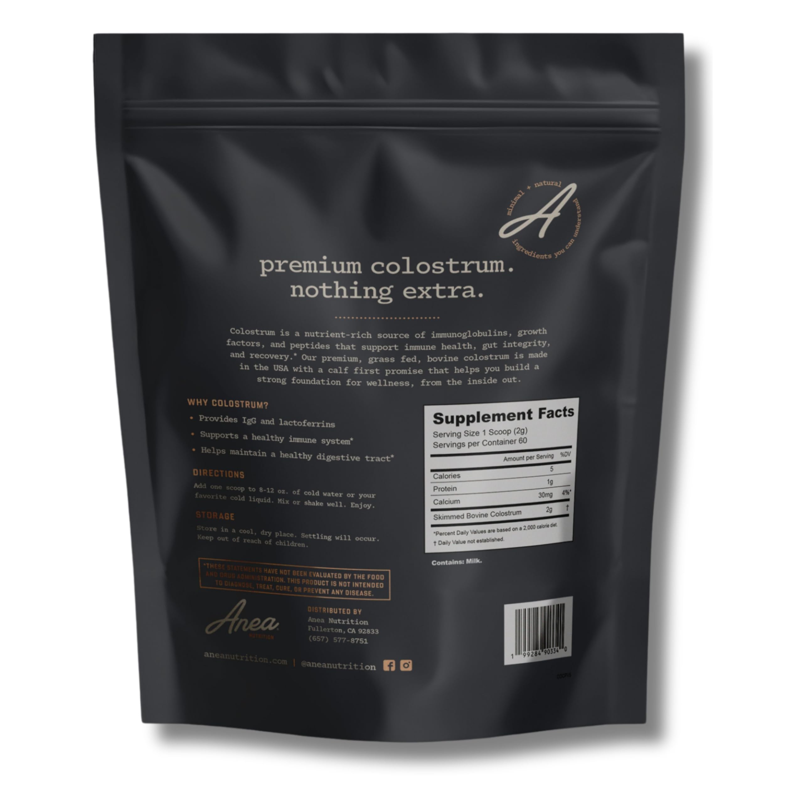 Anea Colostrum - Unflavored | Rich in Immunoglobulins & Lactoferrin | Supports Gut Health, Immunity & Recovery | Calf-First Promise | Made in USA | Made in GMP Facility Anea Nutrition Au supplements