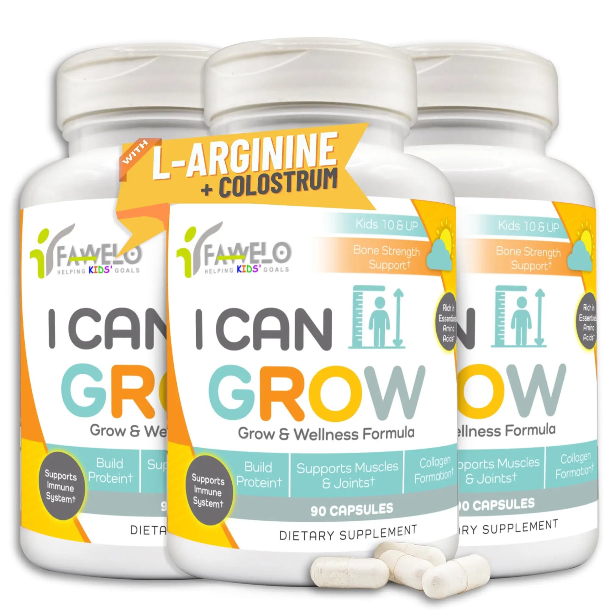 I Can Grow (3 Pack) Height Boosters for Kids 10+, Teen Vitamins for tru Height - Natural Growth Supplement for Optimal Development - Supports Bone Strength and Immune Health with Colostrum Fawelo Au supplements