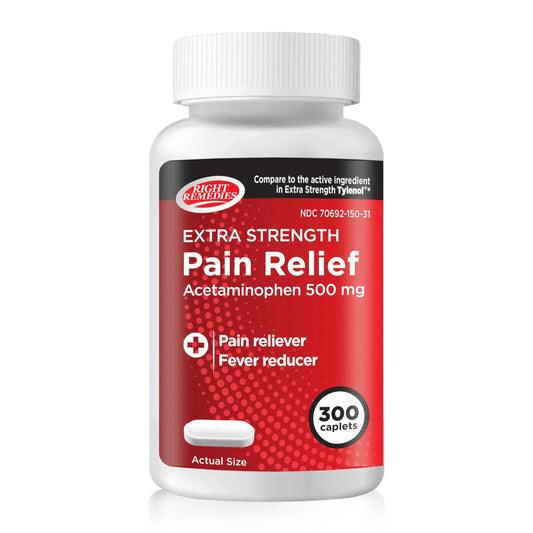RIGHT REMEDIES Extra Strength Pain Relief, Acetaminophen 500 mg Caplets, Pain Reliever & Fever Reducer, Value Pack (300 Count), Compare to the Active Ingredient in Extra Strength Tylenol® RIGHT REMEDIESAu supplements