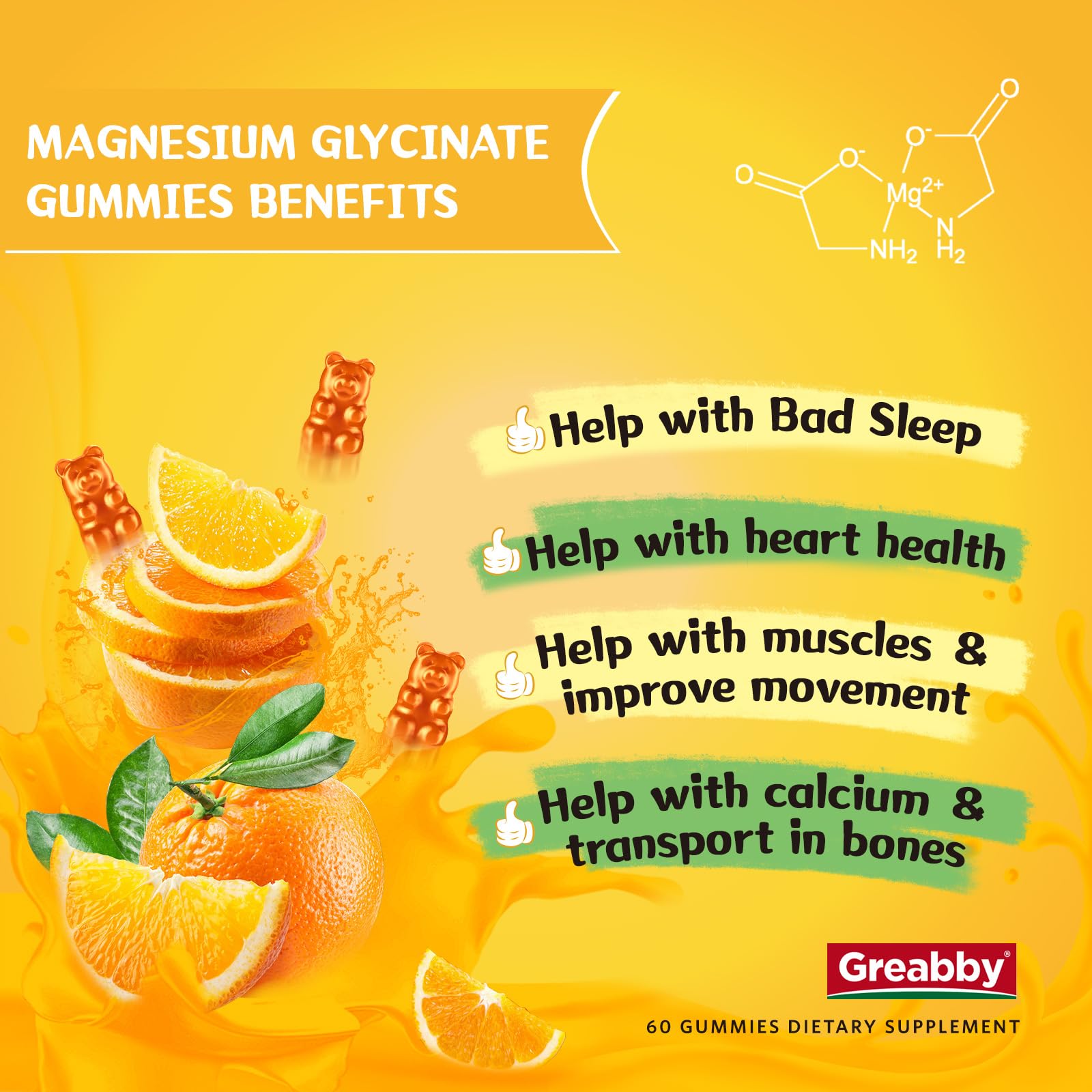 Magnesium Glycinate Gummies for Kids & Adults - Magnesium Glycinate 300mg Chewable Supplement - Promotes Sleep, Muscle, Relaxation (60Count) GREABBY Au supplements