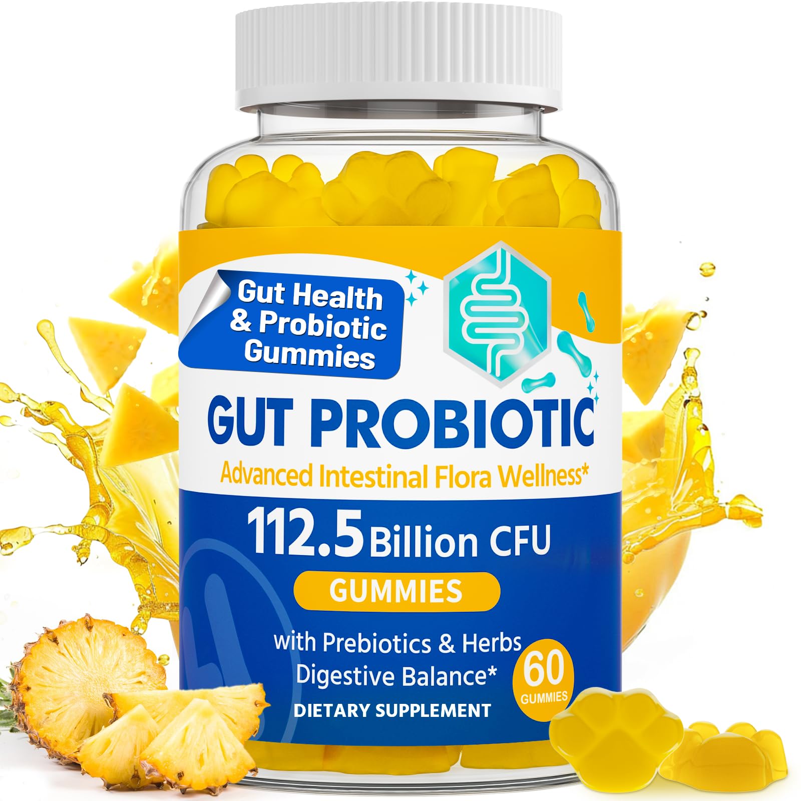 Gut Health & Probiotic Gummies, 112.5 Billion CFU, Sugar Free - 8 Strains + Prebiotics + Herbs - for Digestive, Immune, Diarrhea & Bloating - Gut Health for Women & Men, 60 Counts Probiotics Gummies VIOAFSLSE Au supplements