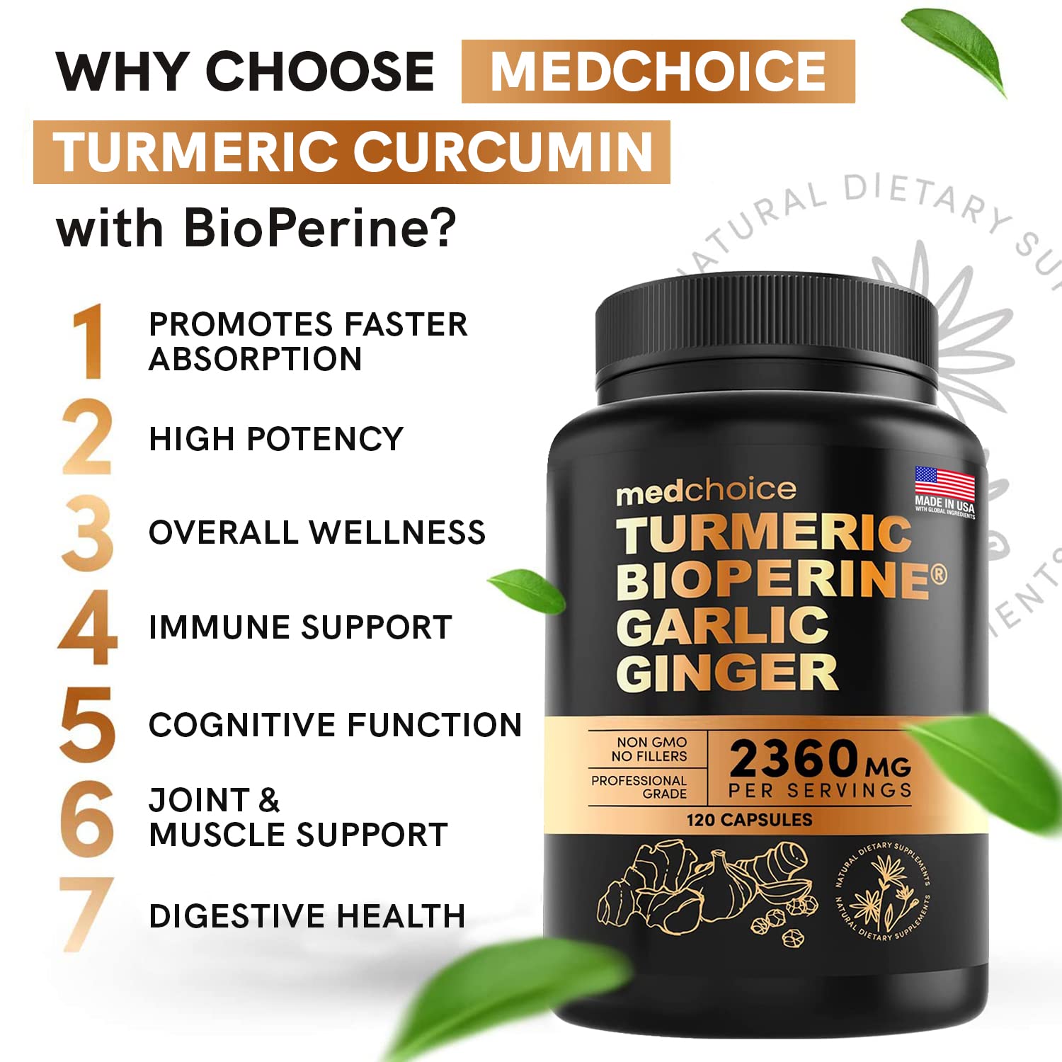 4-in-1 Turmeric and Garlic Supplements with Bioperine 2360 mg (360 ct) Turmeric Ginger MEDCHOICE Au supplements