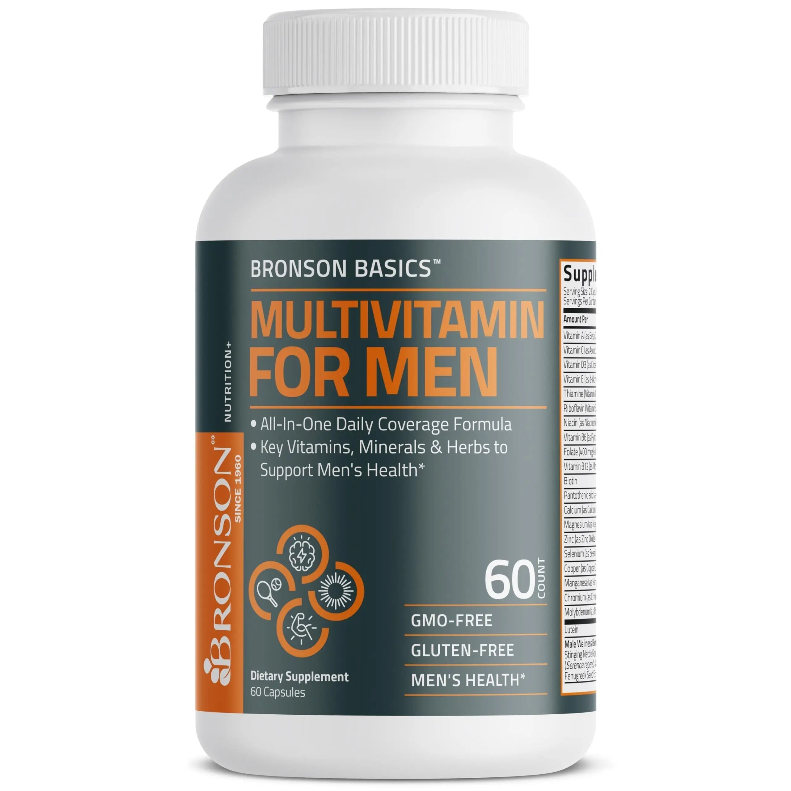 Bronson Multivitamin for Men All-in-One Daily Coverage Formula Key Vitamins, Minerals & Herbs to Support Men's Health, 60 Capsules Bronson Au supplements