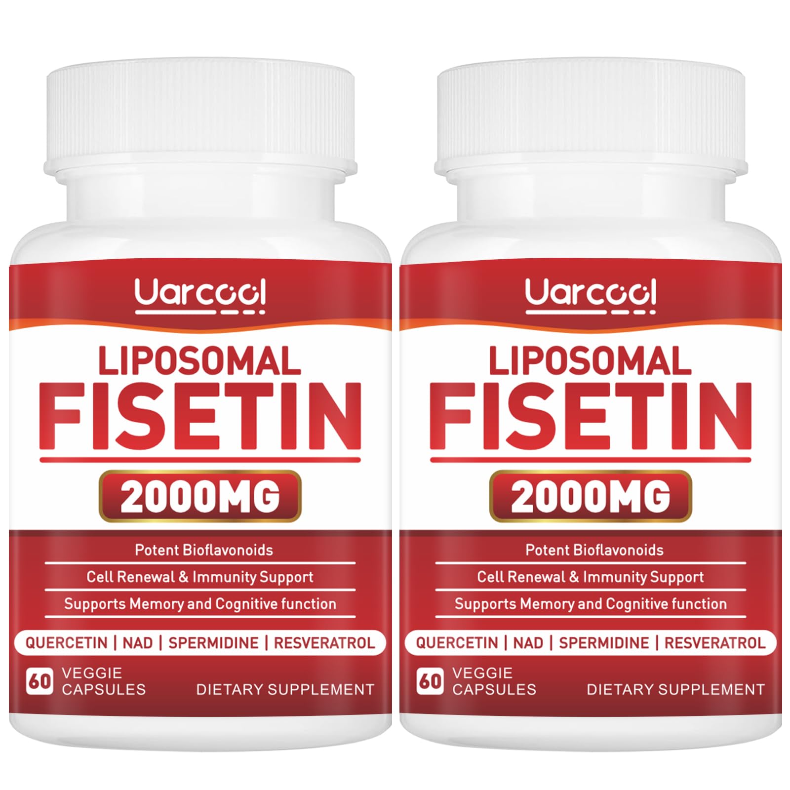 Uarcool Fisetin Supplement 2000mg for Healthy Aging and Longevity, Skin Health, Brain - Soy Free, Vegetarian - 60 Softgels(2 Bottles) Uarcool Au supplements