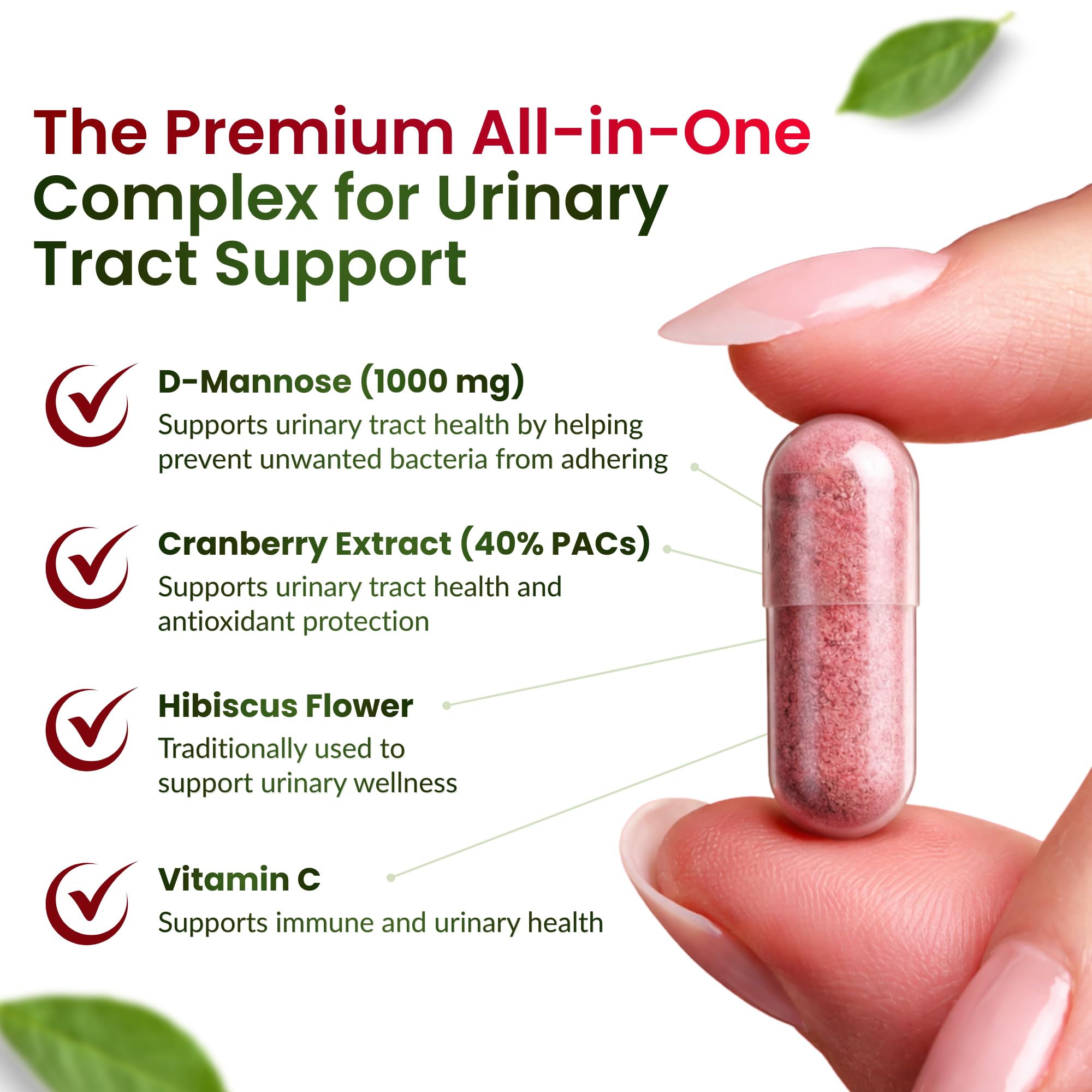 ForestLeaf D Mannose Supplements for Women & Men - D-Mannose 1000mg Capsules with Cranberry, Hibiscus & VIT C - DMannose Pills for UTI, Urinary Tract & Bladder Support - 120 Caps ForestLeaf Au supplements