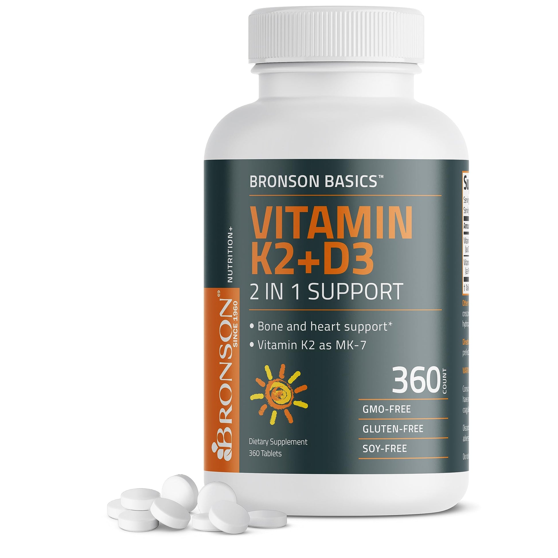 Bronson Basics Vitamin K2 D3 (MK7) Supplement Non-GMO Formula 5000IU (125 mcg) Bronson Au supplements