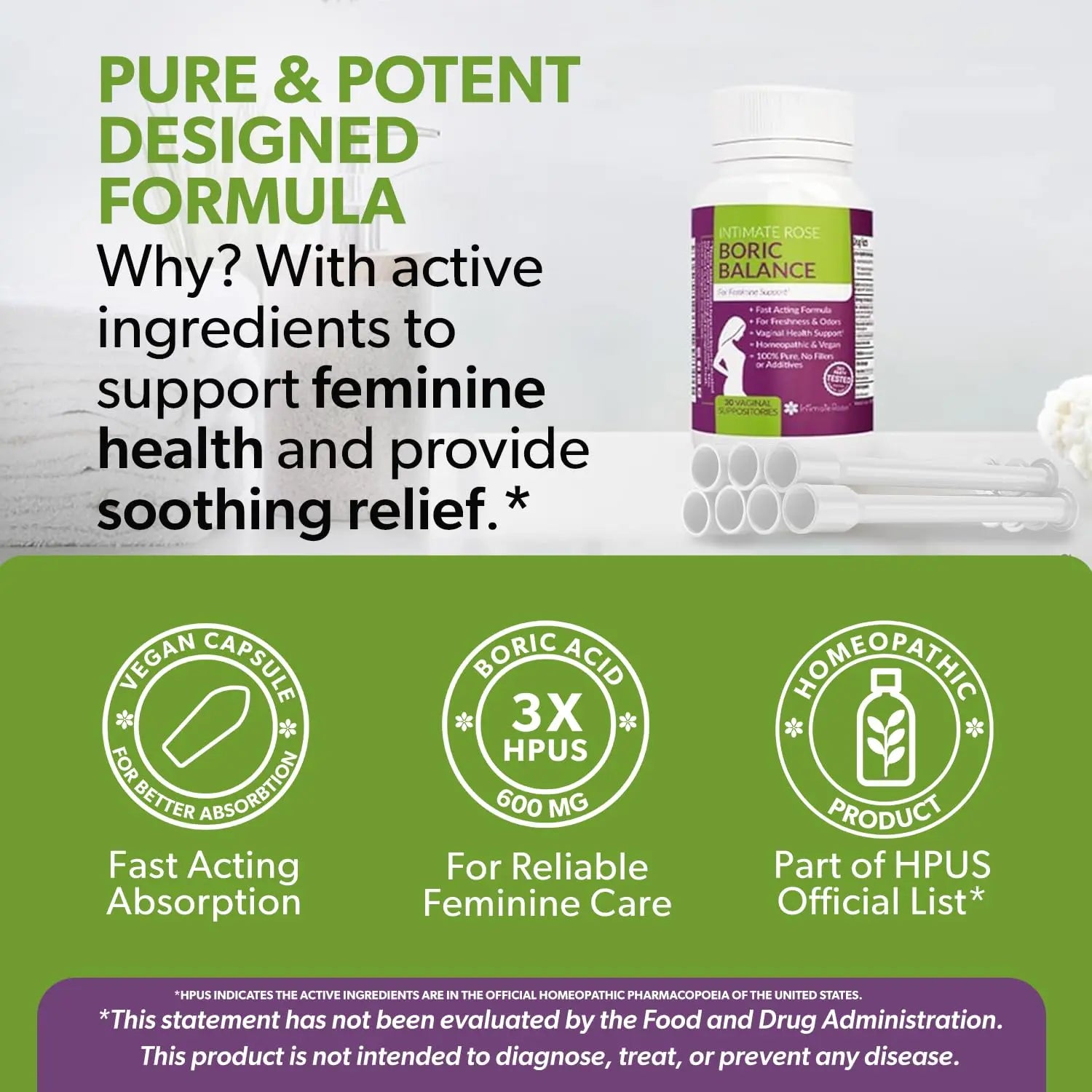 Intimate Rose Boric Acid Vaginal Suppositories - 30 Count (600mg) + 30 Applicators - Feminine Balance, Vaginal Odor, Promote Vaginal Health Intimate Rose Au supplements