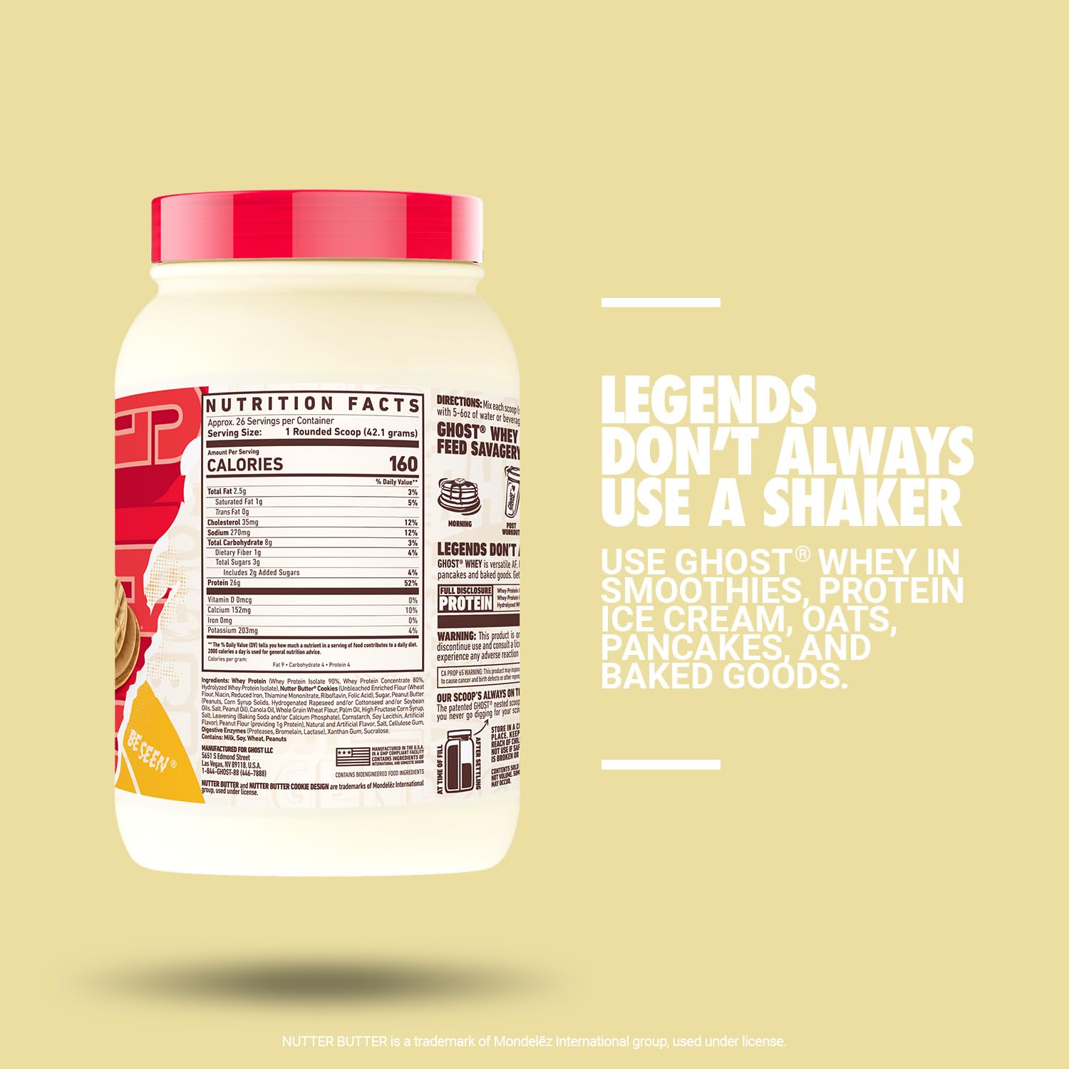 GHOST Whey Protein Powder, Nutter Butter - 2LB Tub, 26G of Protein - Peanut Butter GHOST Au supplements