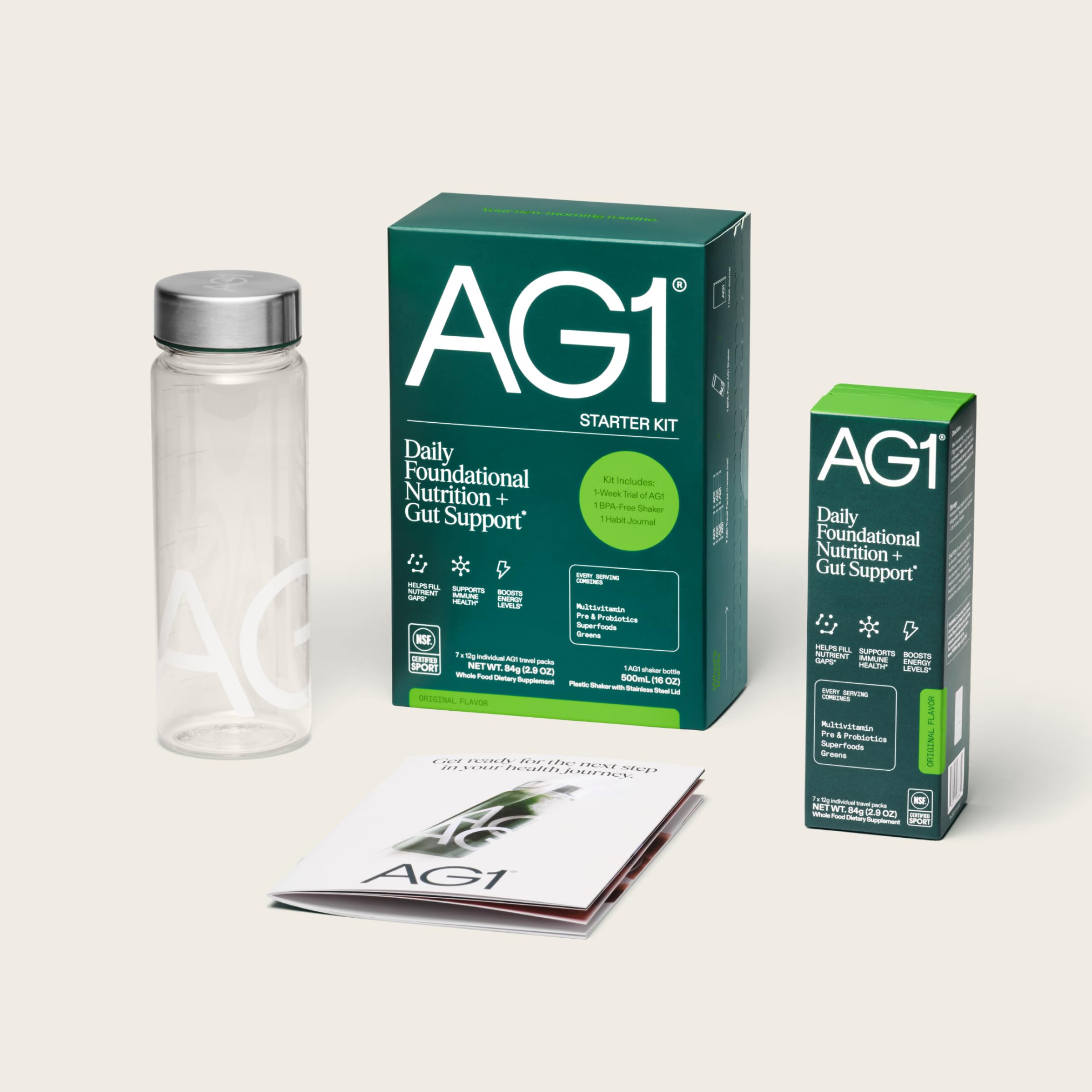 AG1 Athletic Greens 7-Day Starter Kit – All-in-One Greens Powder with Multivitamin, Probiotics, Superfoods – Includes 7 Travel Packs, BPA-Free Shaker & Habit-Building Journal AG1 Au supplements