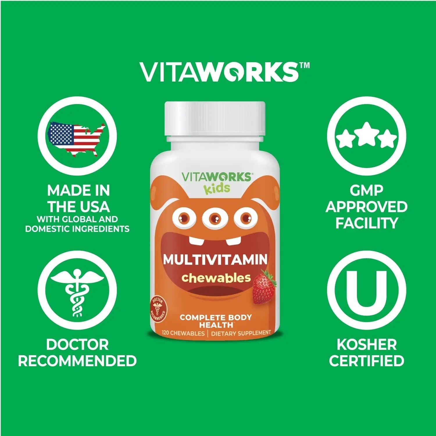 VitaWorks Kids Multivitamin with Iron & Minerals Chewable Tablets - Mixed Fruit Flavor - Vegetarian, GMO-Free, Nut Free VitaWorks Au supplements