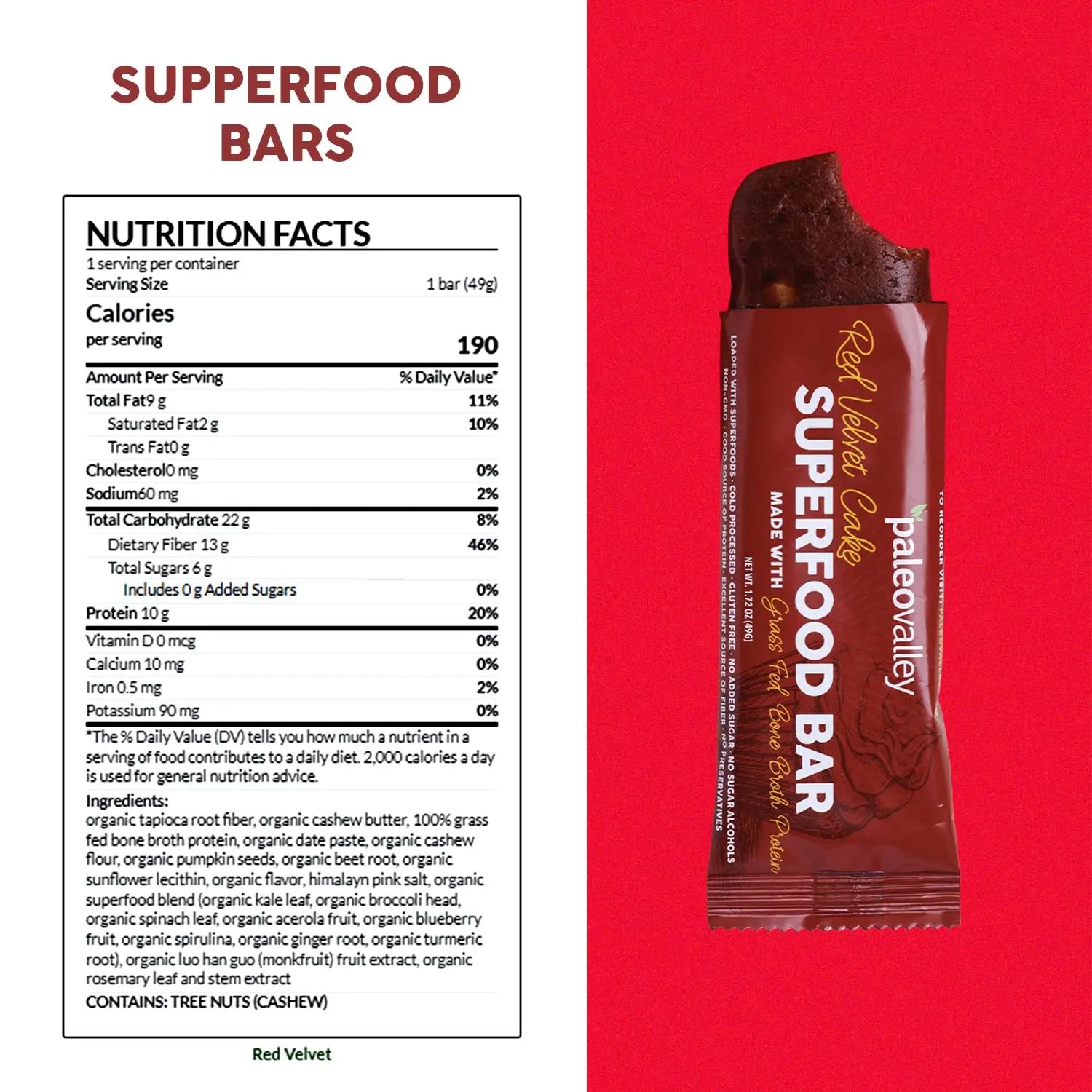 Paleovalley Superfood Bars – Red Velvet– 10 Pack – 9g Protein per Bar – Gluten-Free, Grain-Free, Paleo, Non-GMO – On-the-Go Snack Paleovalley Au supplements