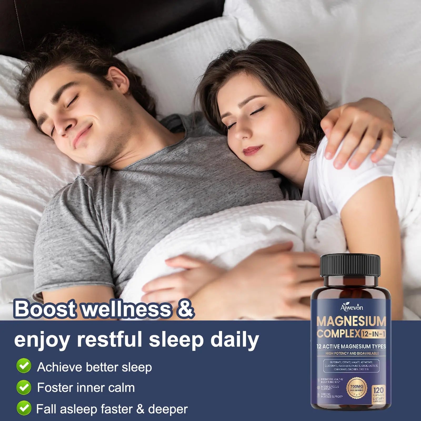 Magnesium Complex 700mg, 12 in 1 Magnesium Supplement with Glycinate, Citrate, Malate, Oxide, Taurate & Orotate, High Absorption Magnesium for Sleep, Muscle, Nerve & Heart Support, Vegan, 120 Capsules Aiwevon Au supplements