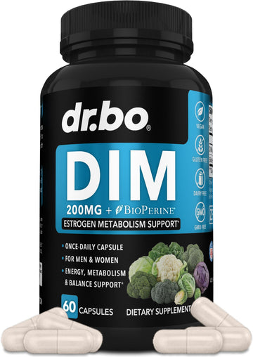 DIM Supplement for Women & Men 200mg - Androgen Estrogen Blocker for Men & Women, Hormonal Acne Pills, Hormone Balance, Menopause Support, Diindolylmethane DIM Supplement Plus BioPerine - 60 Capsules DR. BO Au supplements
