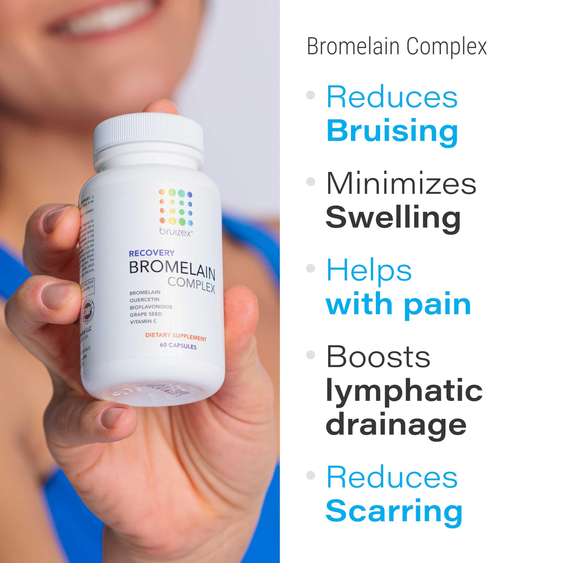 Bruizex Bromelain & Quercetin Recovery Complex - Post Surgery Recovery Bruising, Swelling Relief, Lymphatic Drainage - Post 360 lipo, BBL, Liposuction, Tummy Tuck - Non GMO - 60 Capsules Bruizex Au supplements
