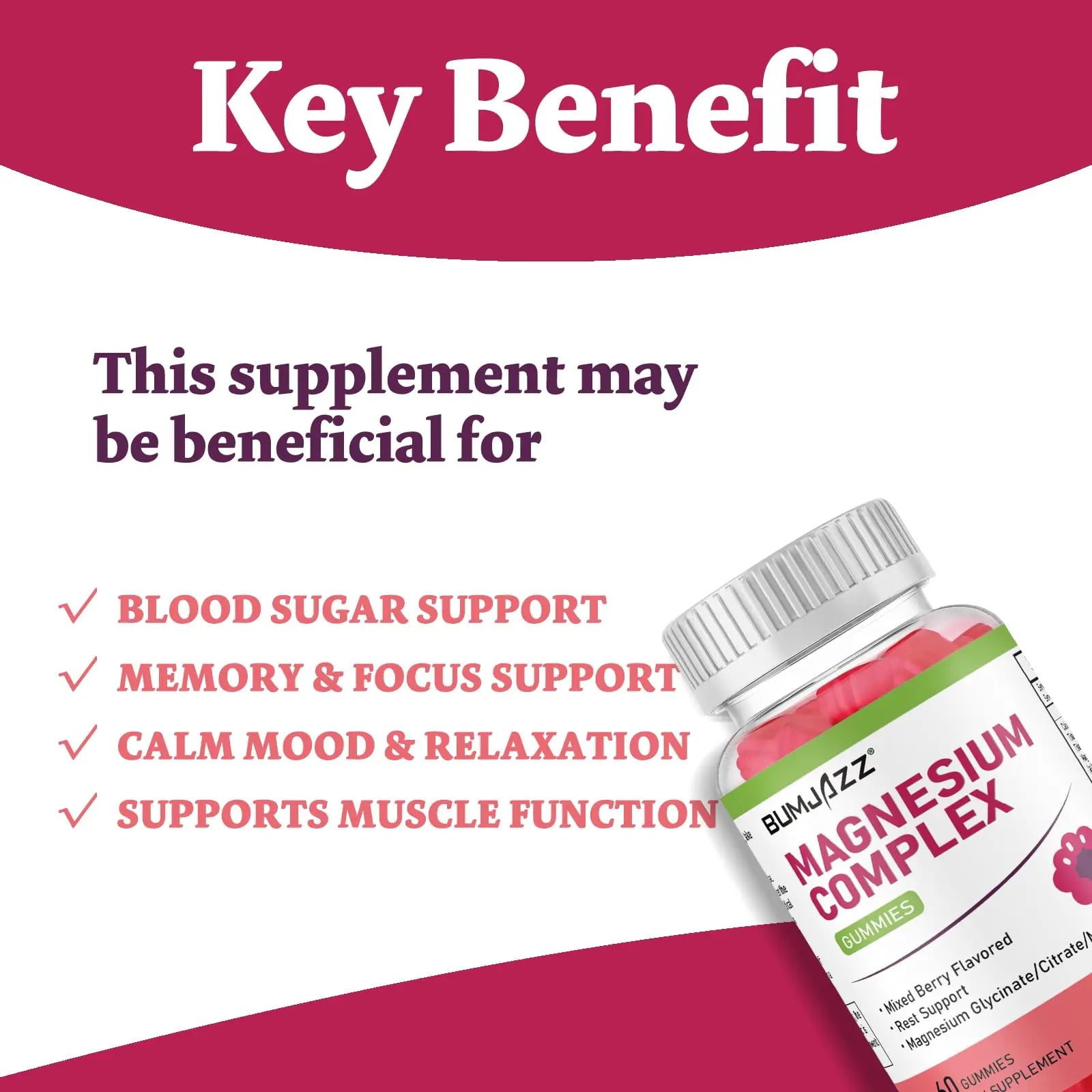 Magnesium Complex Gummies 800mg - 60 Counts Magnesium Glycinate&Citrate&Malate Gummy for Rest Muscle Function Bumjazz Au supplements