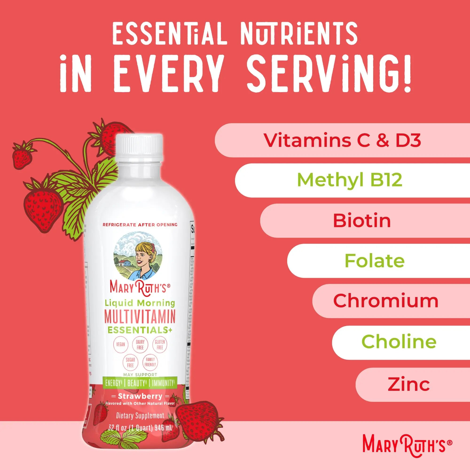 MaryRuth's Liquid Morning Multivitamin Essentials+ | Vitamin A C D E B6 B12 K2 Biotin Zinc | Mens Womens Multivitamin | Immune Support | Beauty | Sugar Free | Vitamins for Ages 1+ | Vegan | 32 Fl Oz MARYRUTH'S Au supplements