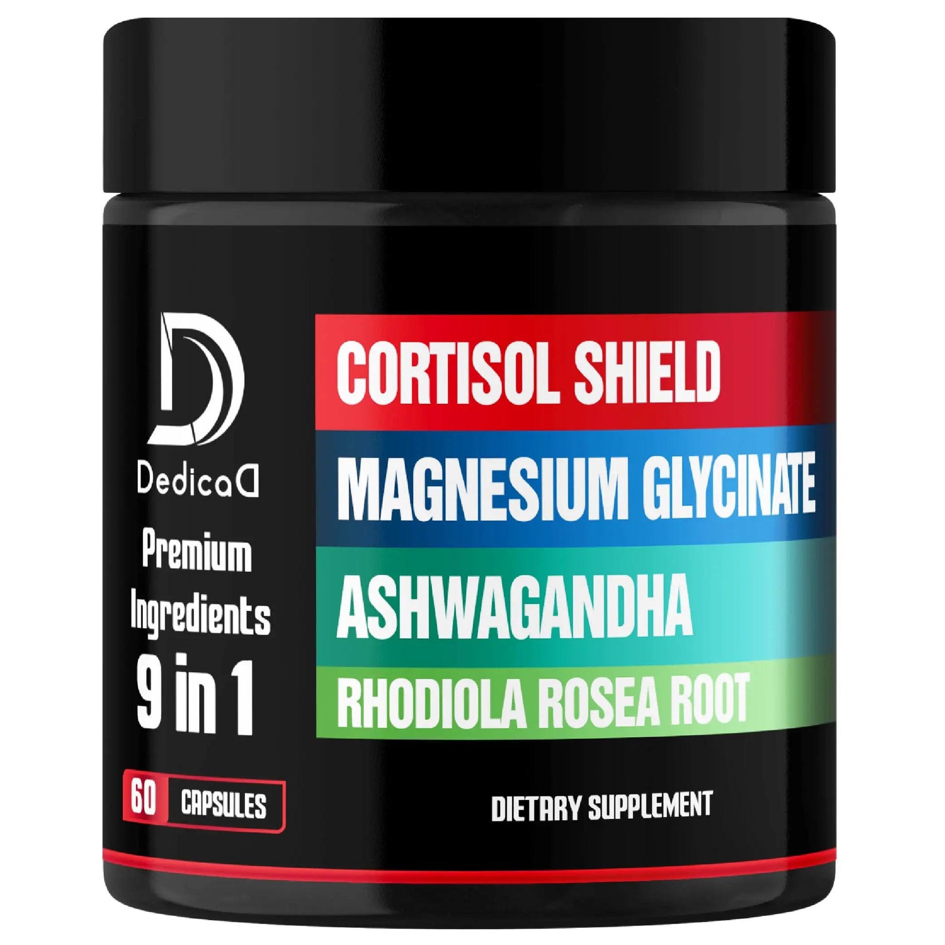 DEDICAD 9in1 Cortisol Shield - Magnesium Glycinate & Ashwagandha with Rhodiola, Phosphatidylserine, Passion Flower, L-Theanine, Apigenin, Licorice, Magnolia - Rest Well & Mood Balance - 60 Count DEDICAD Au supplements