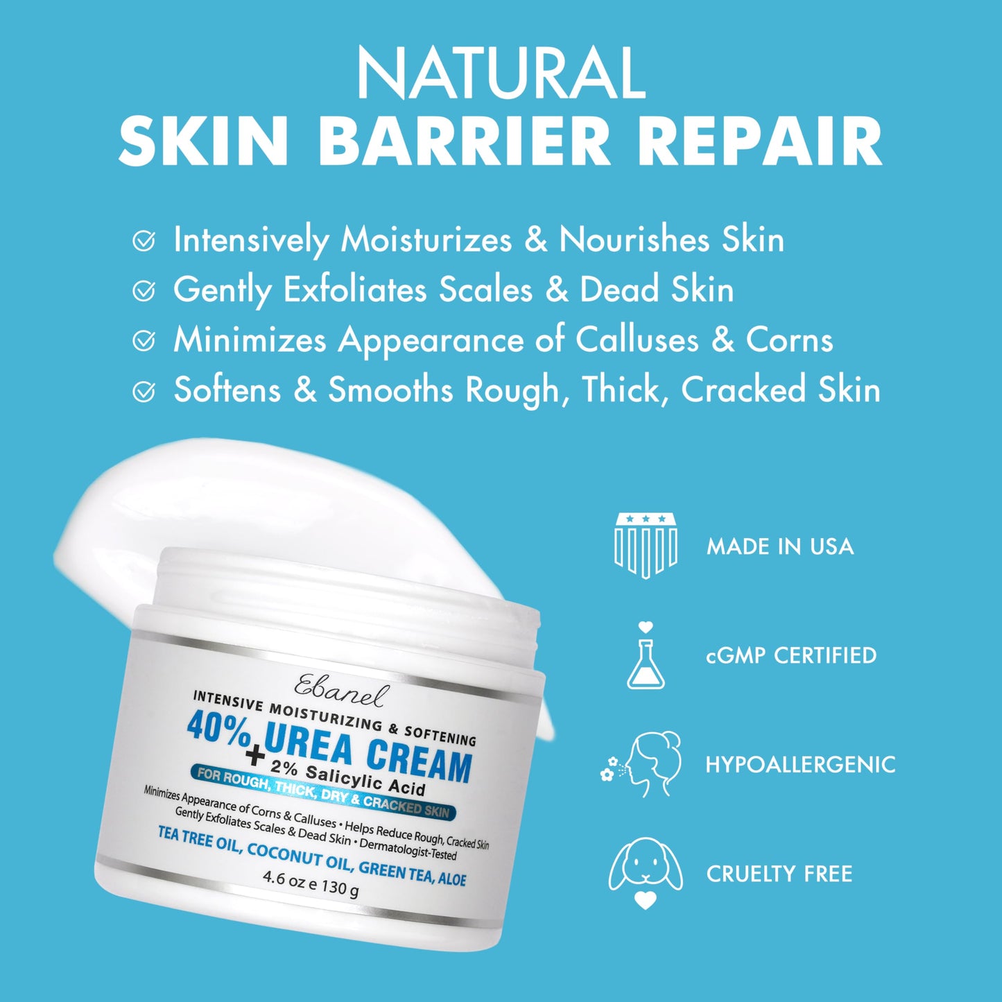 Ebanel Urea Cream 40% plus Salicylic Acid 2%, Foot Cream for Dry Cracked Heels Feet Knees Elbows Hands, Foot Dead Skin Cuticle Callus Remover Toenail Softener, Keratolytic Skin Barrier Repair, 3-Pack Ebanel buy supplements Au