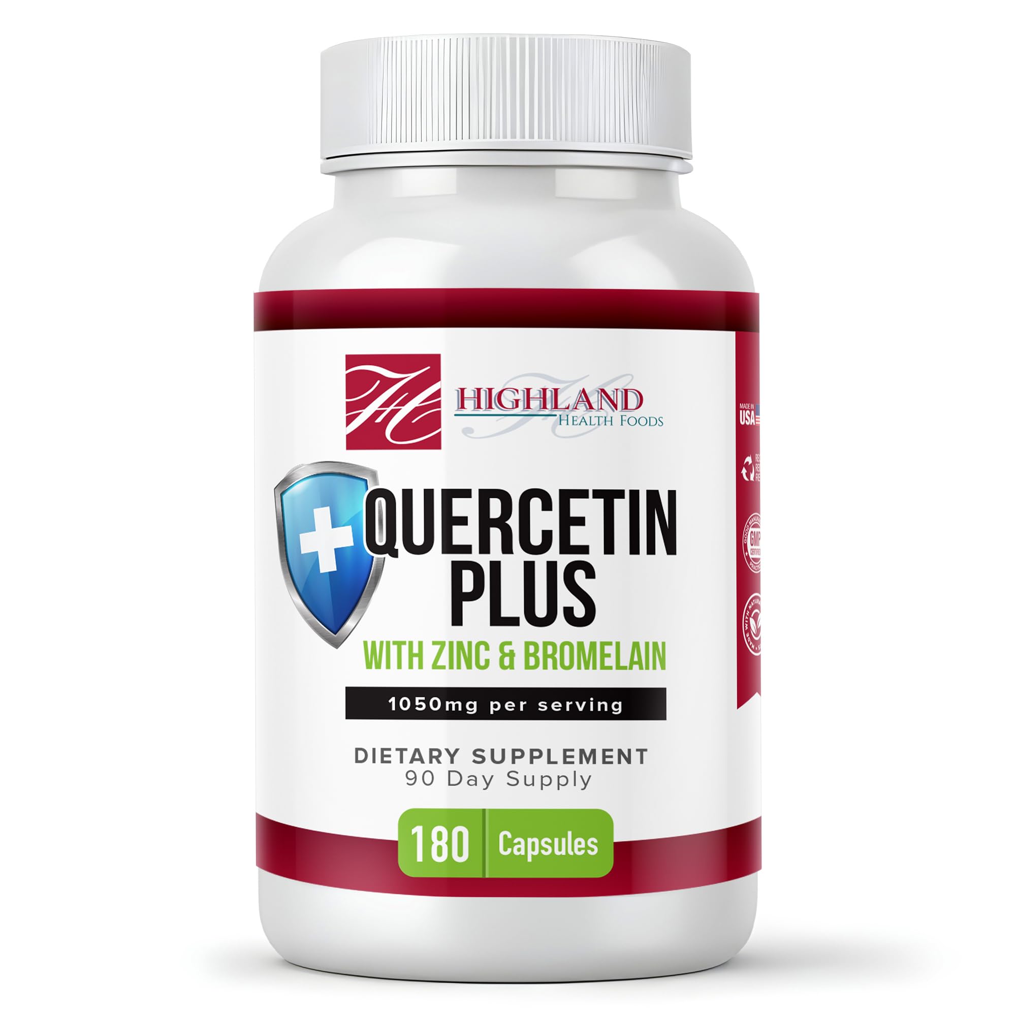 Highland Health Foods Quercetin Plus Bromelain and Zinc 180 Capsules - Immune Support Supplement for Adults, Teens, Seniors - Quercetin with Bromelain for Immune Support Highland Health Foods Au supplements