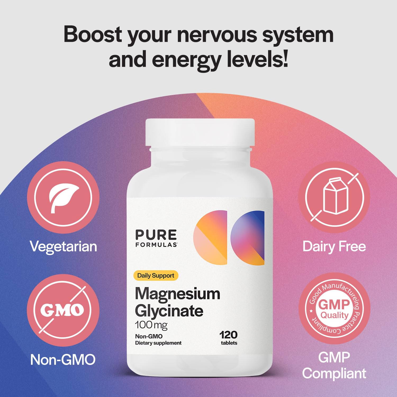 PureFormulas Magnesium Glycinate 100 mg Daily Support for Stress, Nerves, Sleep, Muscles, Metabolism Pure Magnesium Glycinate Supplement for Women and Men Magnesio Non-GMO 120 Tablets PureFormulas Au supplements